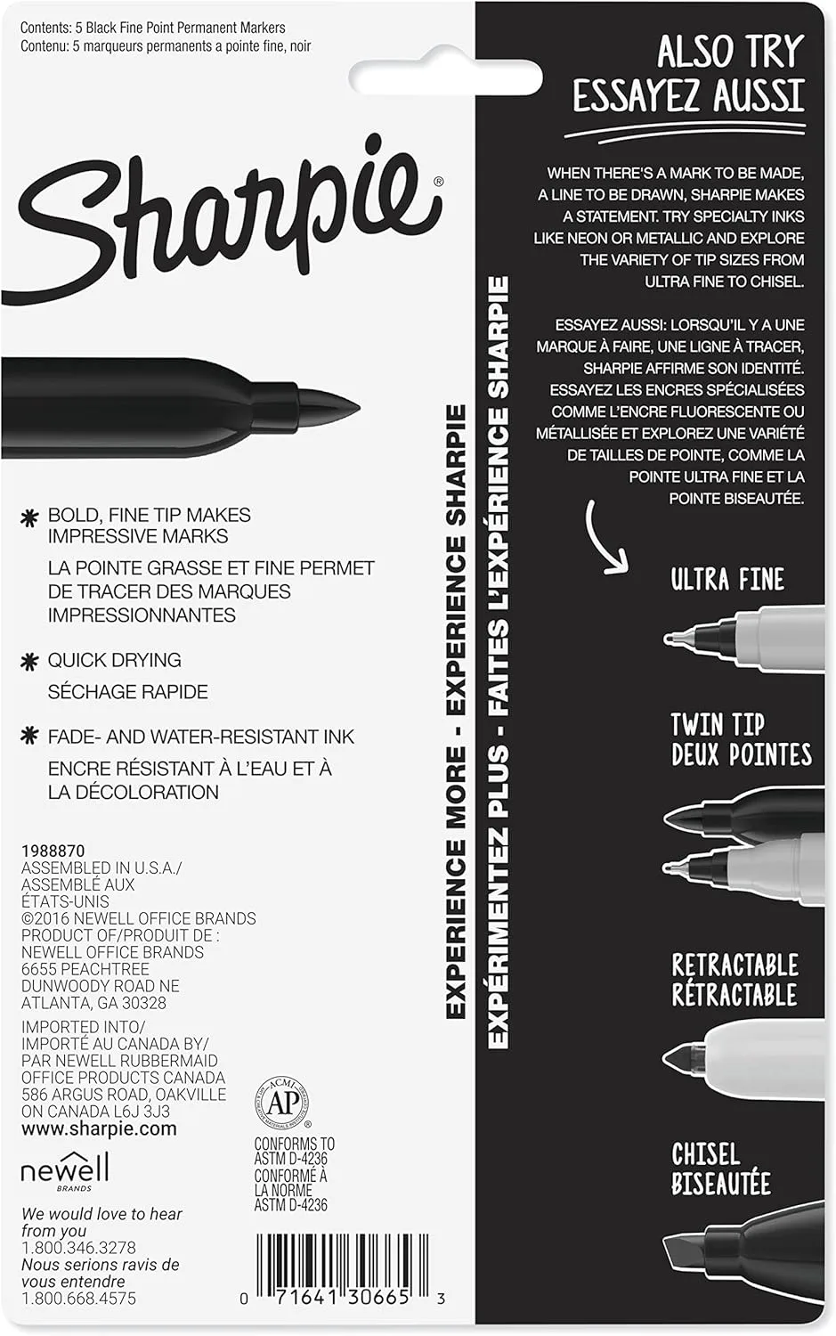 Sharpie Fine Point Permanent Markers, Black Ink, Gray Barrel, 5 Count