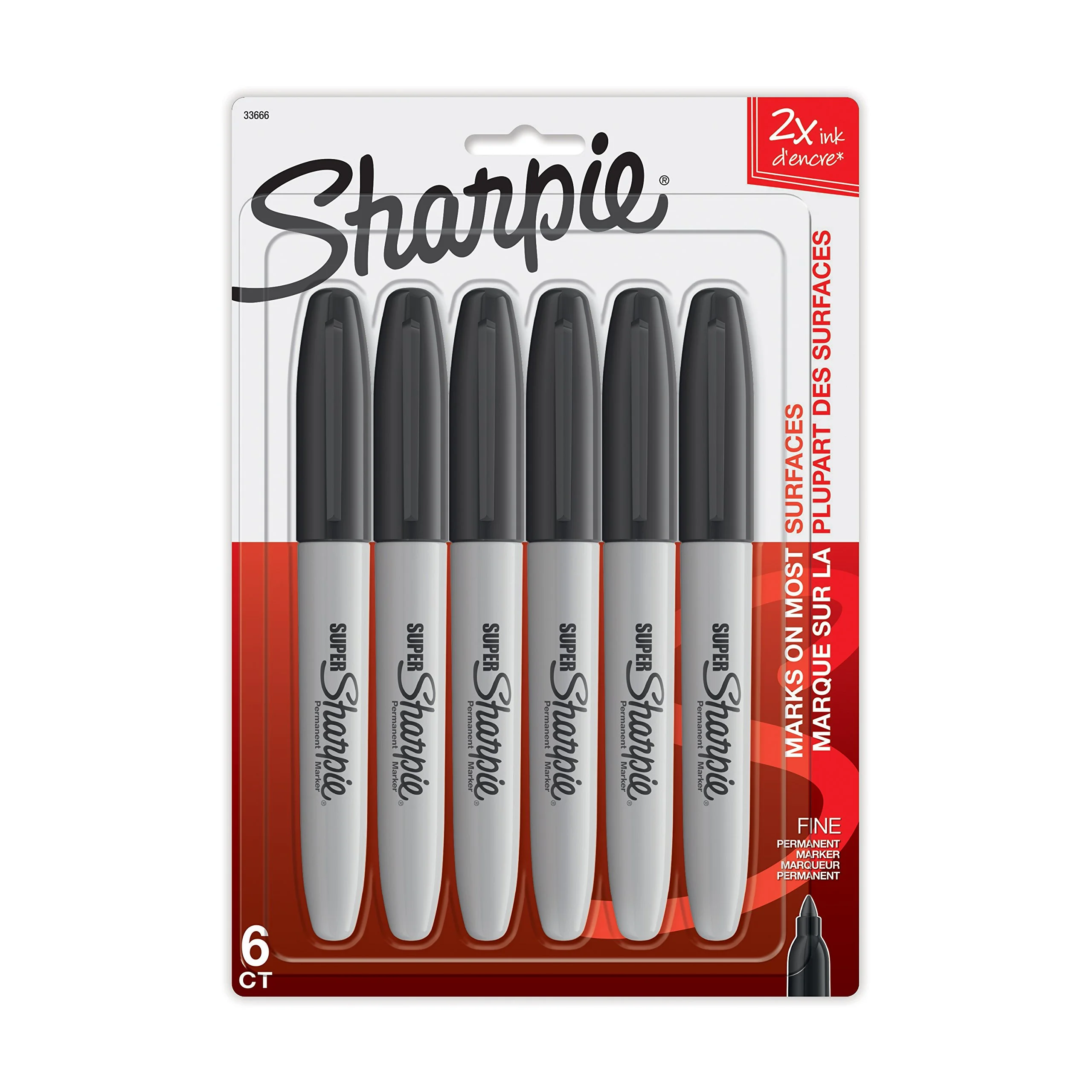 Sharpie Super Fine Point Permanent Markers, Black, Pack of 6