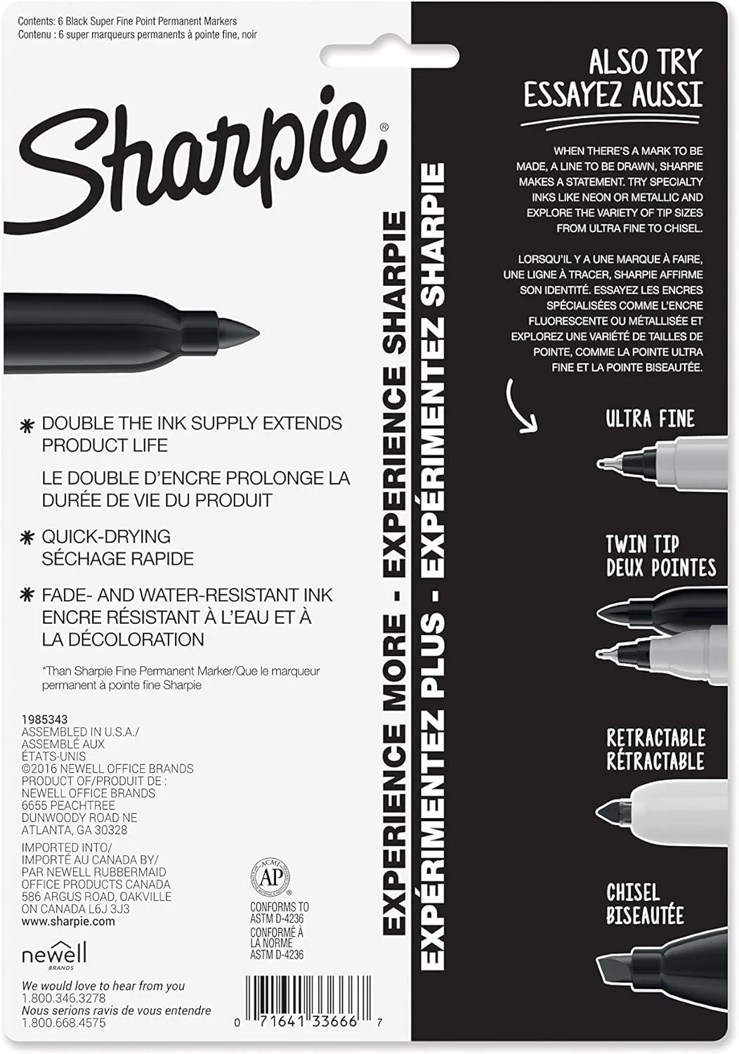 Sharpie Super Fine Point Permanent Markers, Black, Pack of 6