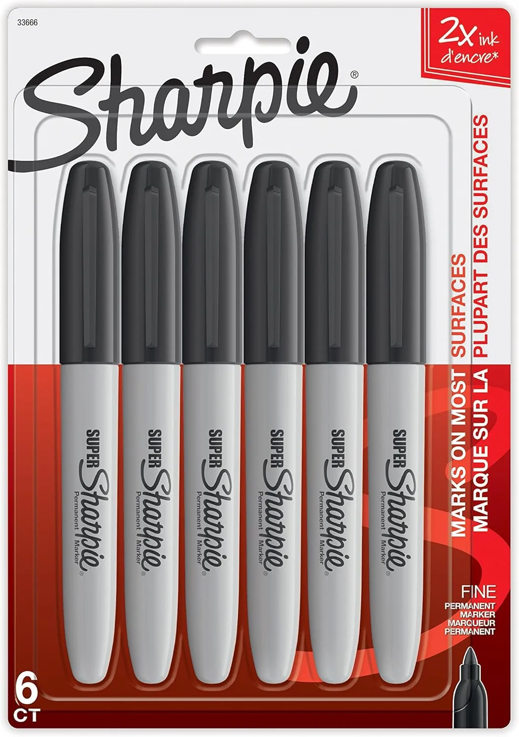 Sharpie Super Fine Point Permanent Markers, Black, Pack of 6