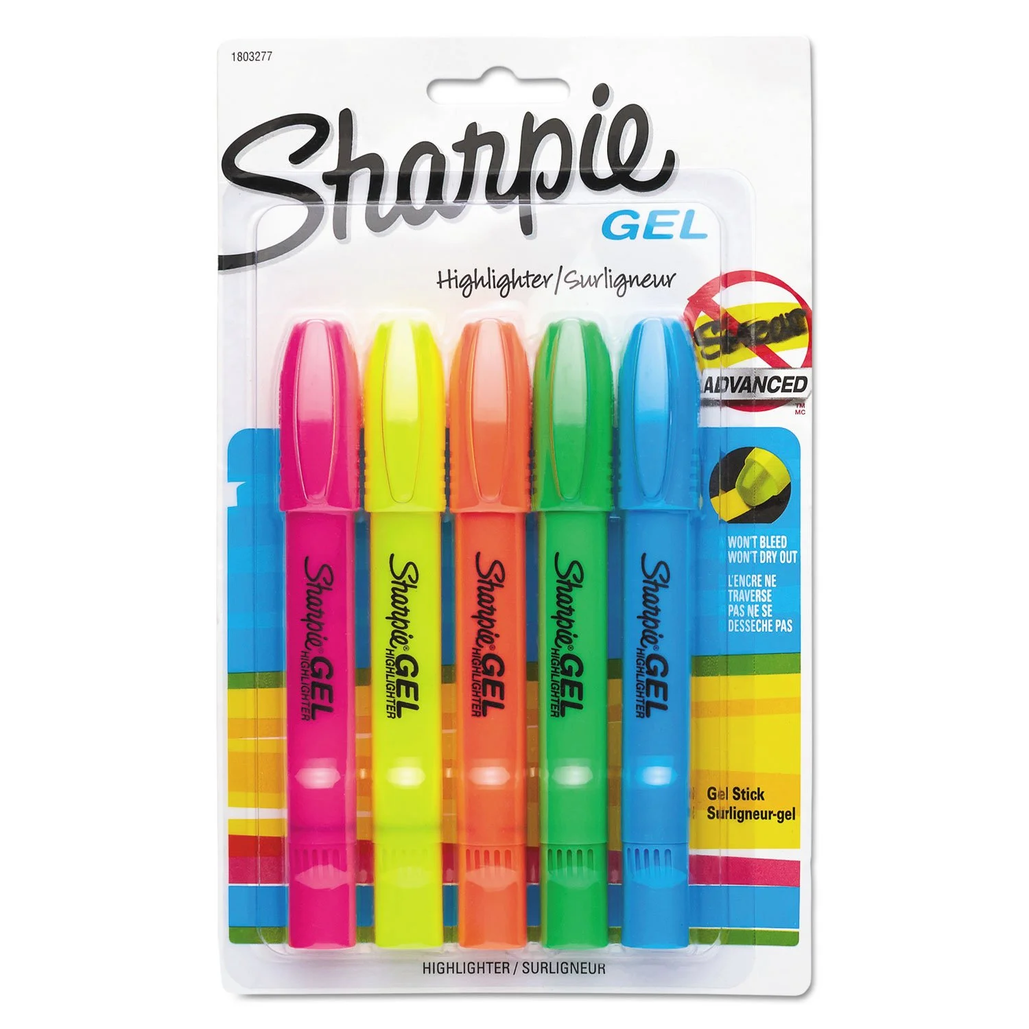 Sharpie Gel Highlighters, Bullet Tip, Assorted Fluorescent Colors, 5 Count
