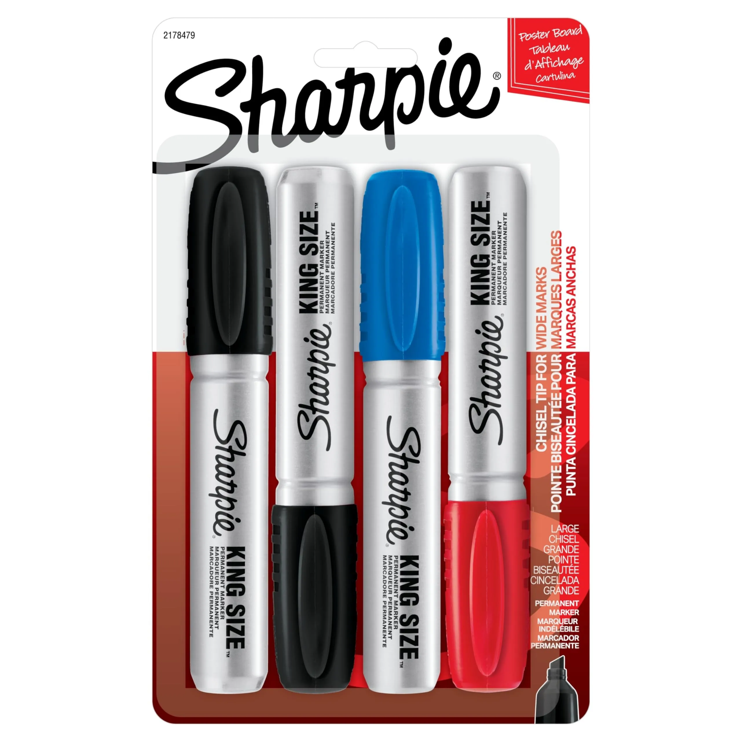 Sharpie King Size Permanent Marker, Large Chisel Tip, Assorted Colors, 4 Count