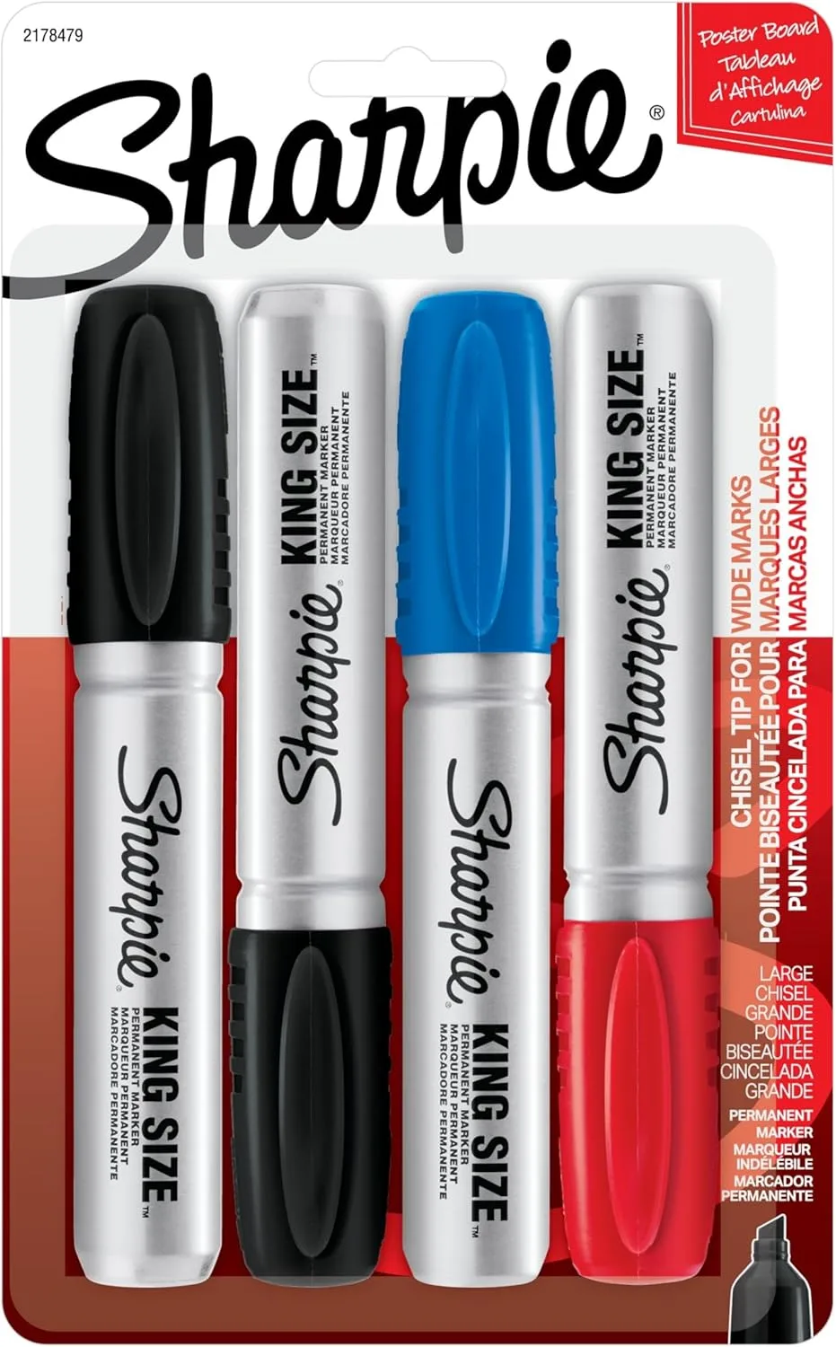 Sharpie King Size Permanent Marker, Large Chisel Tip, Assorted Colors, 4 Count