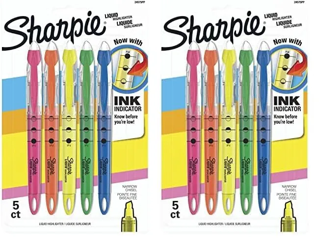SHARPIE Liquid Highlighters, Chisel Tip, Assorted Colors, 5 Count