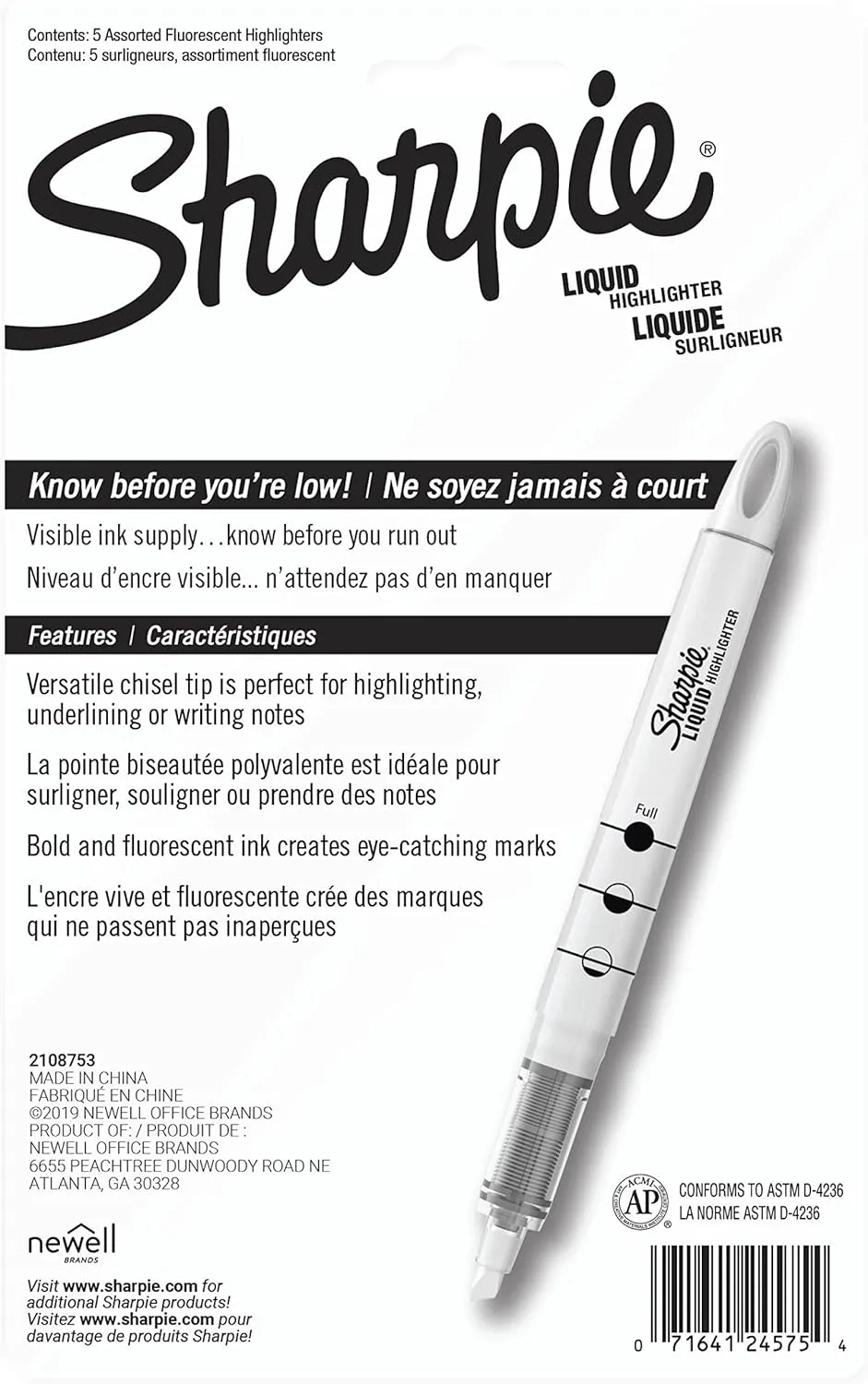 SHARPIE Liquid Highlighters, Chisel Tip, Assorted Colors, 5 Count