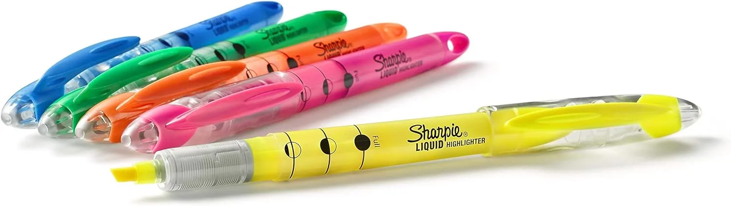 SHARPIE Liquid Highlighters, Chisel Tip, Assorted Colors, 5 Count