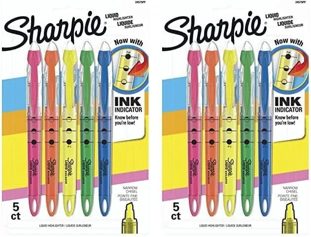 SHARPIE Liquid Highlighters, Chisel Tip, Assorted Colors, 5 Count