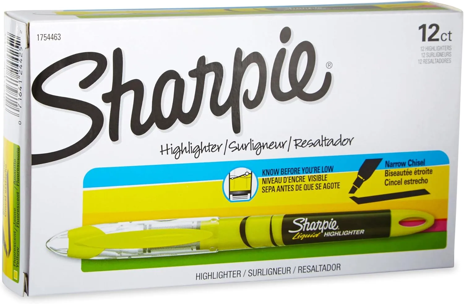 Sharpie Liquid Highlighters, Chisel Tip, Fluorescent Yellow, 12 Count