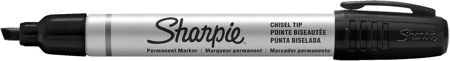 Sharpie Metal Barrel Chisel Permanent Markers, Black Ink, 12 Count