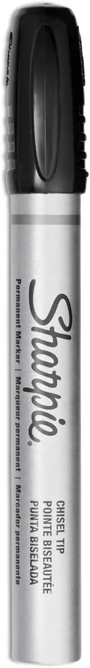 Sharpie Metal Barrel Chisel Permanent Markers, Black Ink, 12 Count