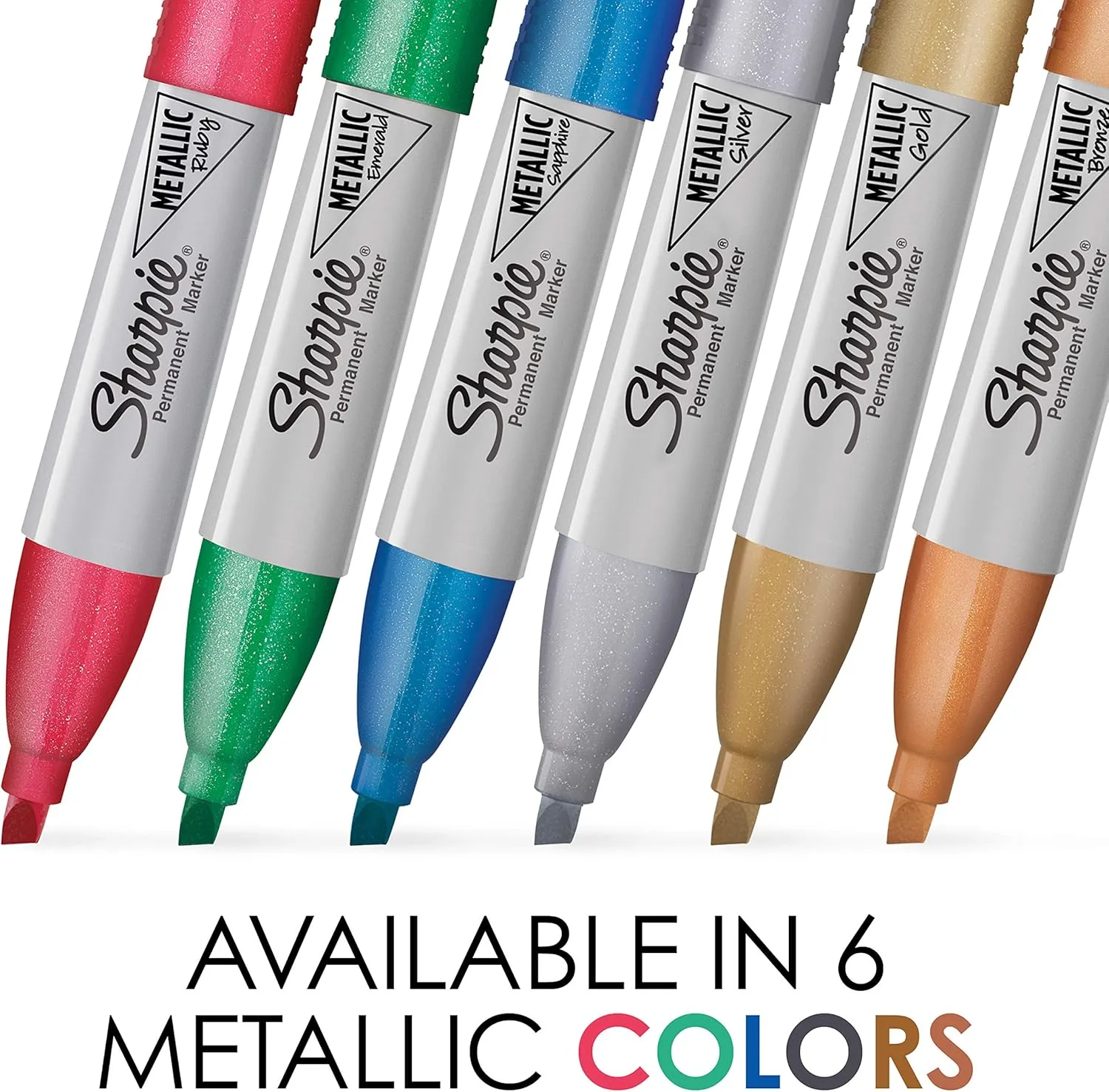 Sharpie Metallic Permanent Markers, Chisel Tip, Assorted Metallic Colors, 6 Count