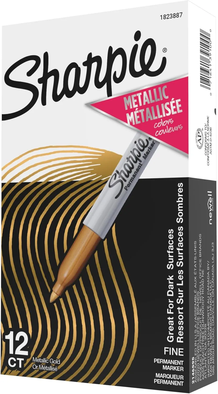 Sharpie Metallic Permanent Markers, Fine Point, Gold, 12 Count