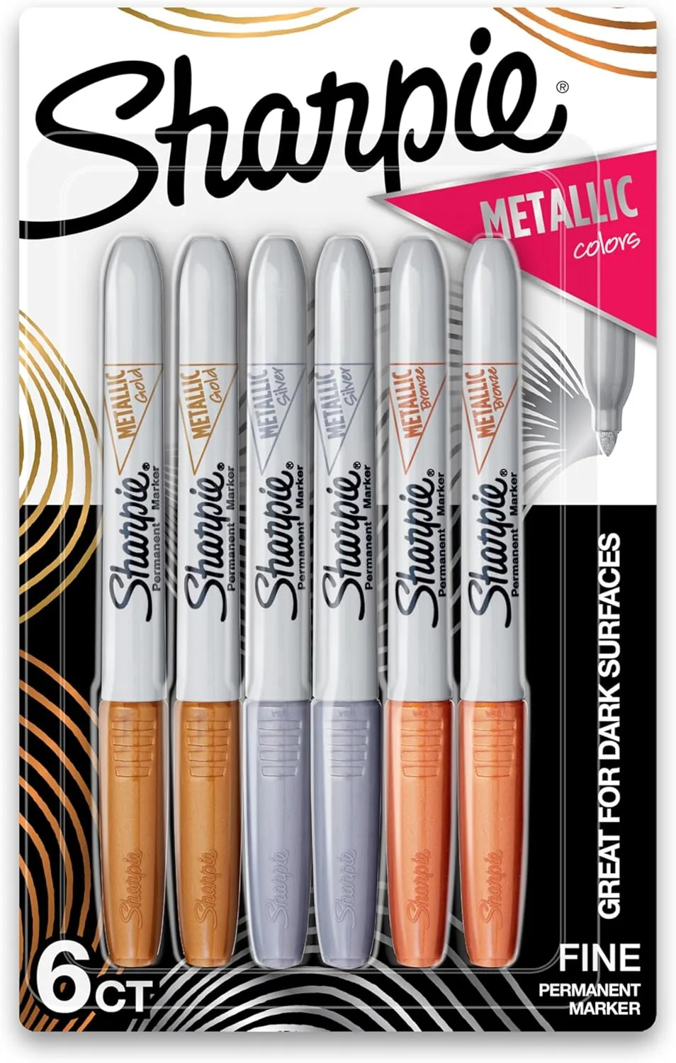 SHARPIE Metallic Permanent Markers, Fine Point, Assorted Metallic