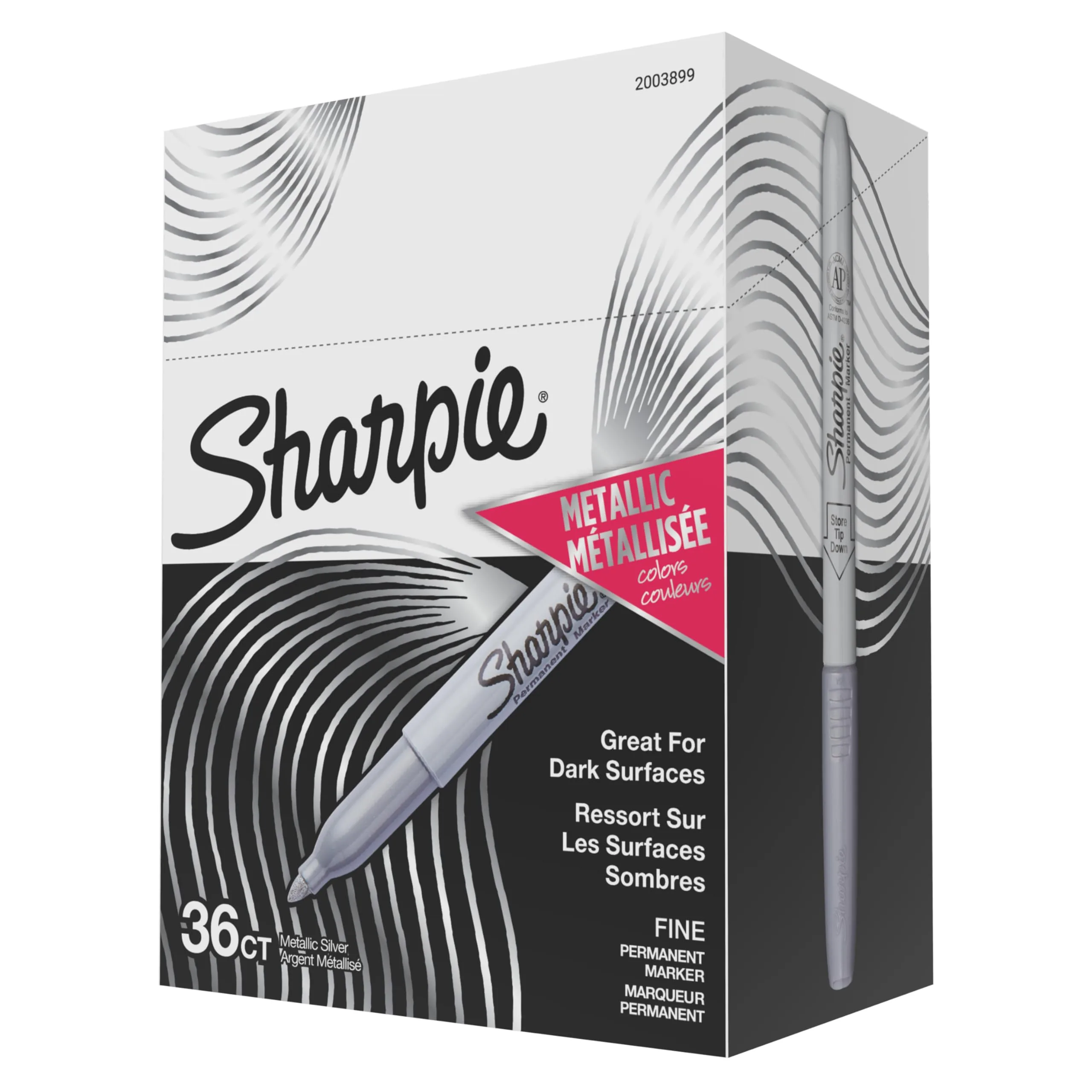 Sharpie Metallic Permanent Markers, Fine Point, Metallic Silver, Pack Of 36