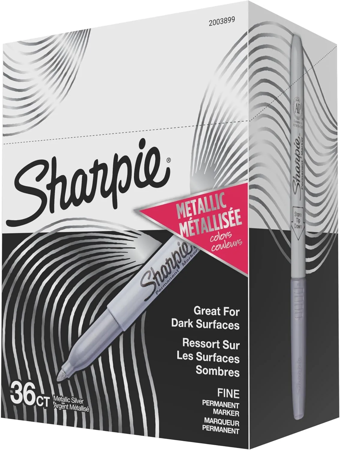 Sharpie Metallic Permanent Markers, Fine Point, Metallic Silver, Pack Of 36