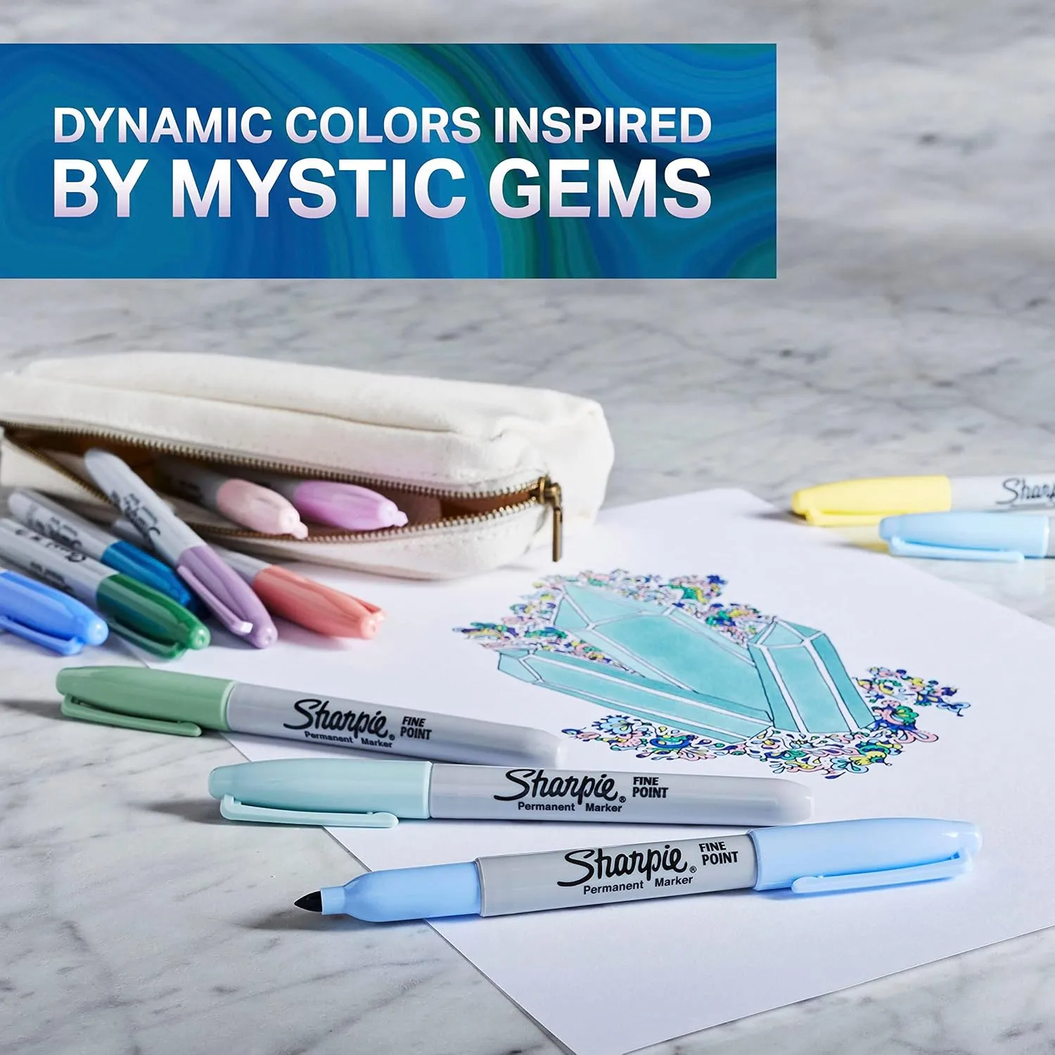 Sharpie Permanent Markers Fine Point Featuring Mystic Gem Color Markers Assorted 24 Count