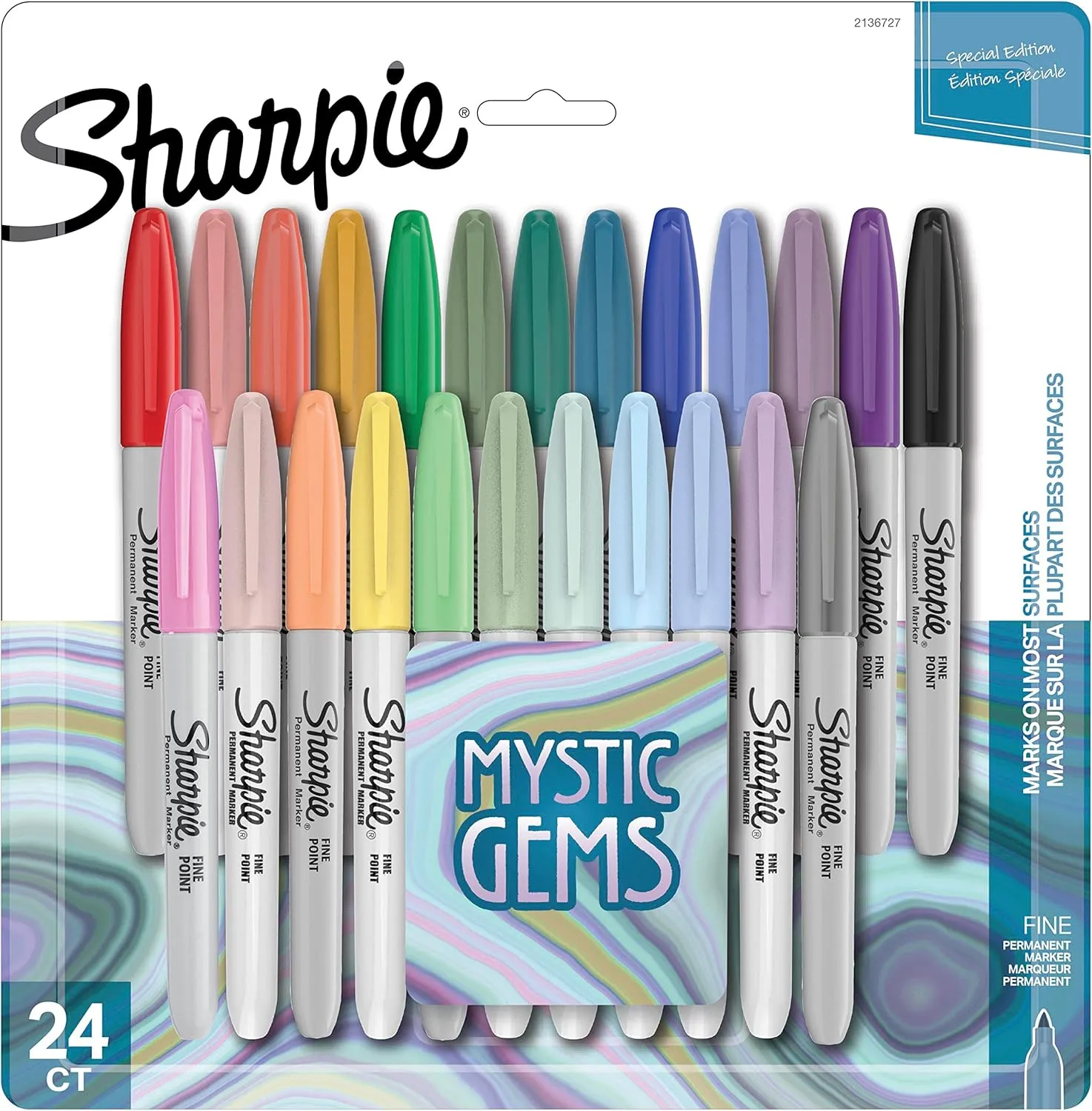 Sharpie Permanent Markers Fine Point Featuring Mystic Gem Color Markers Assorted 24 Count
