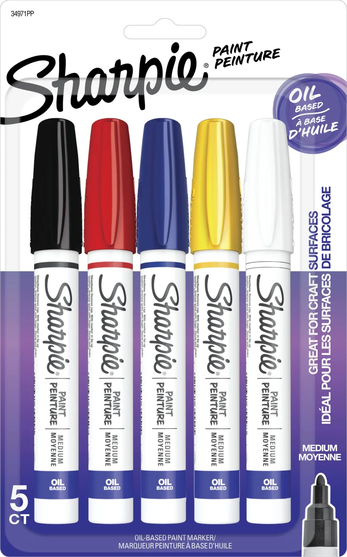 Sharpie Oil-Based Paint Markers, Medium Point, Assorted Colors - 5 Count