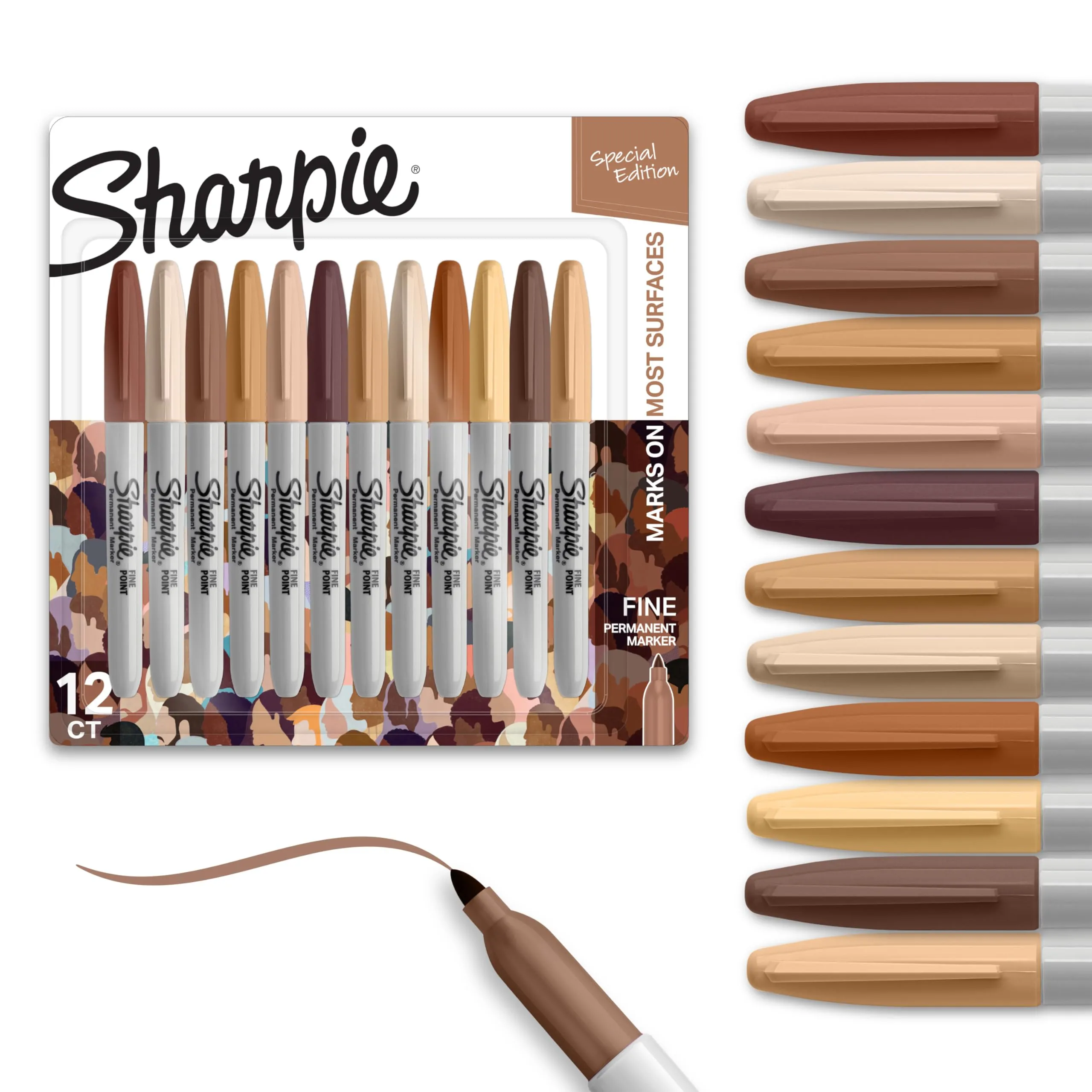 Sharpie Permanent Markers, Fine Point, Portrait Colors, Pack of 12