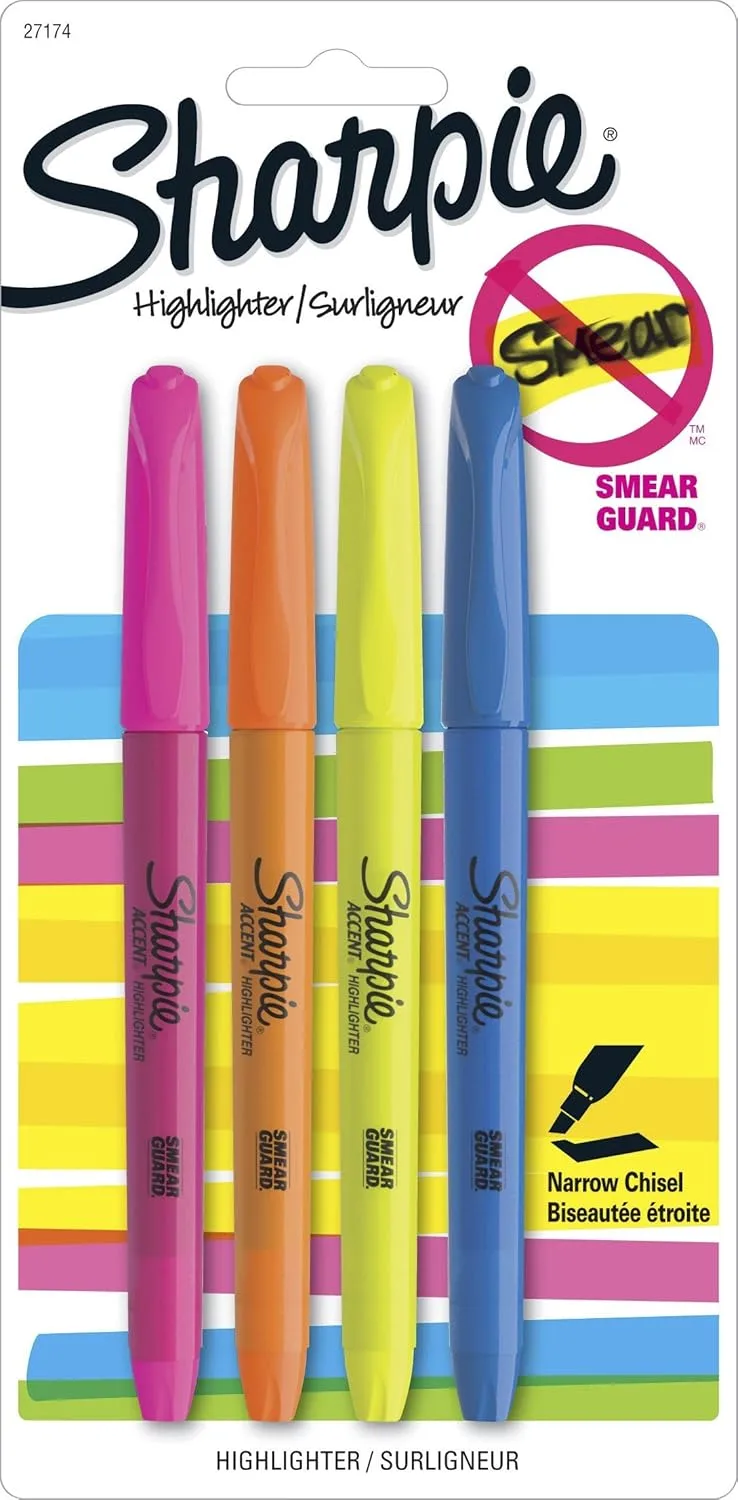SHARPIE Pocket Style Highlighters, Chisel Tip, Assorted Fluorescent, 24 Count (6 Packs of 4)