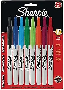 Sharpie Retractable Permanent Markers, Fine Point, Assorted Colors, Pack Of 8 Markers