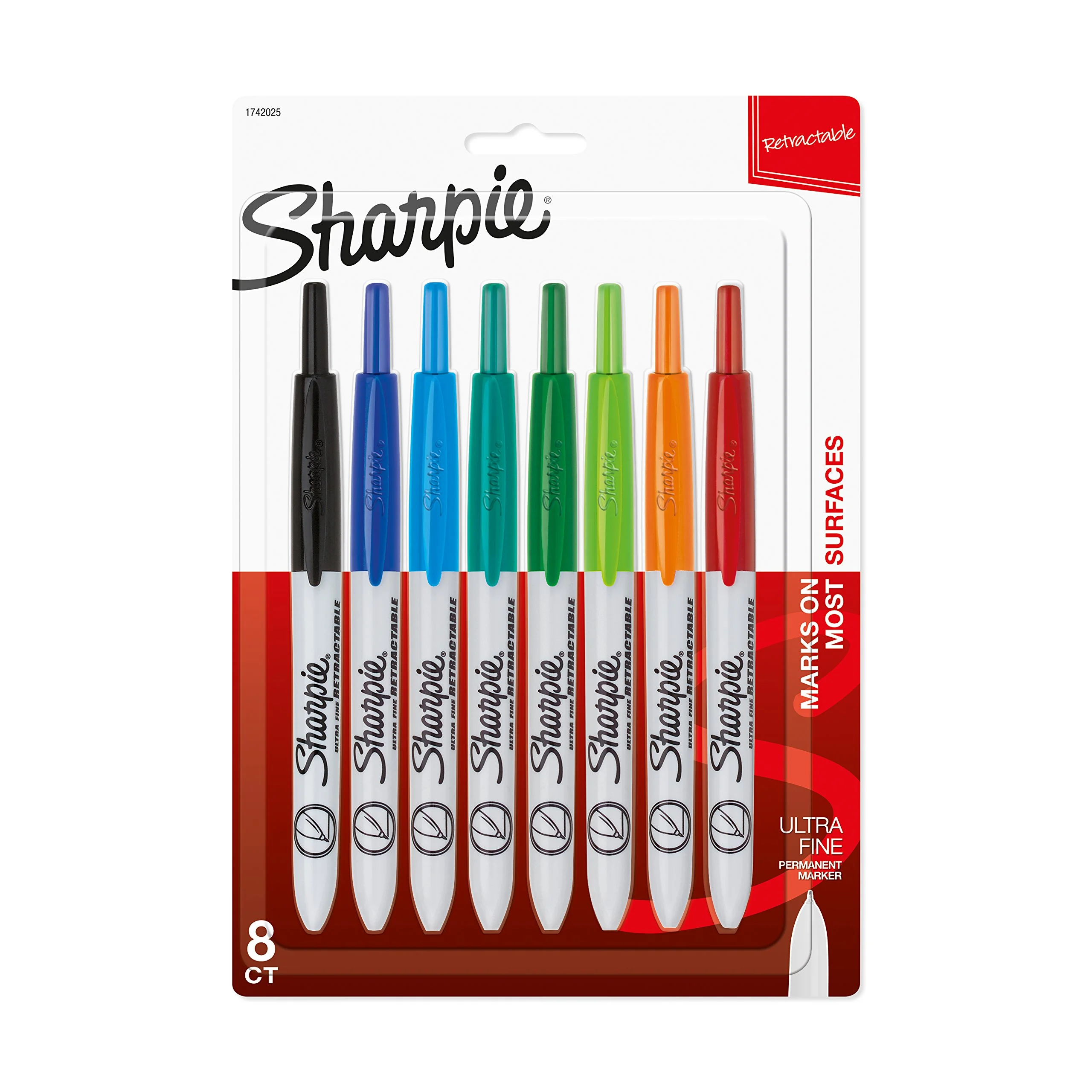 Sharpie Retractable Permanent Markers, Ultra-Fine Point, Assorted Colors, 8 Count