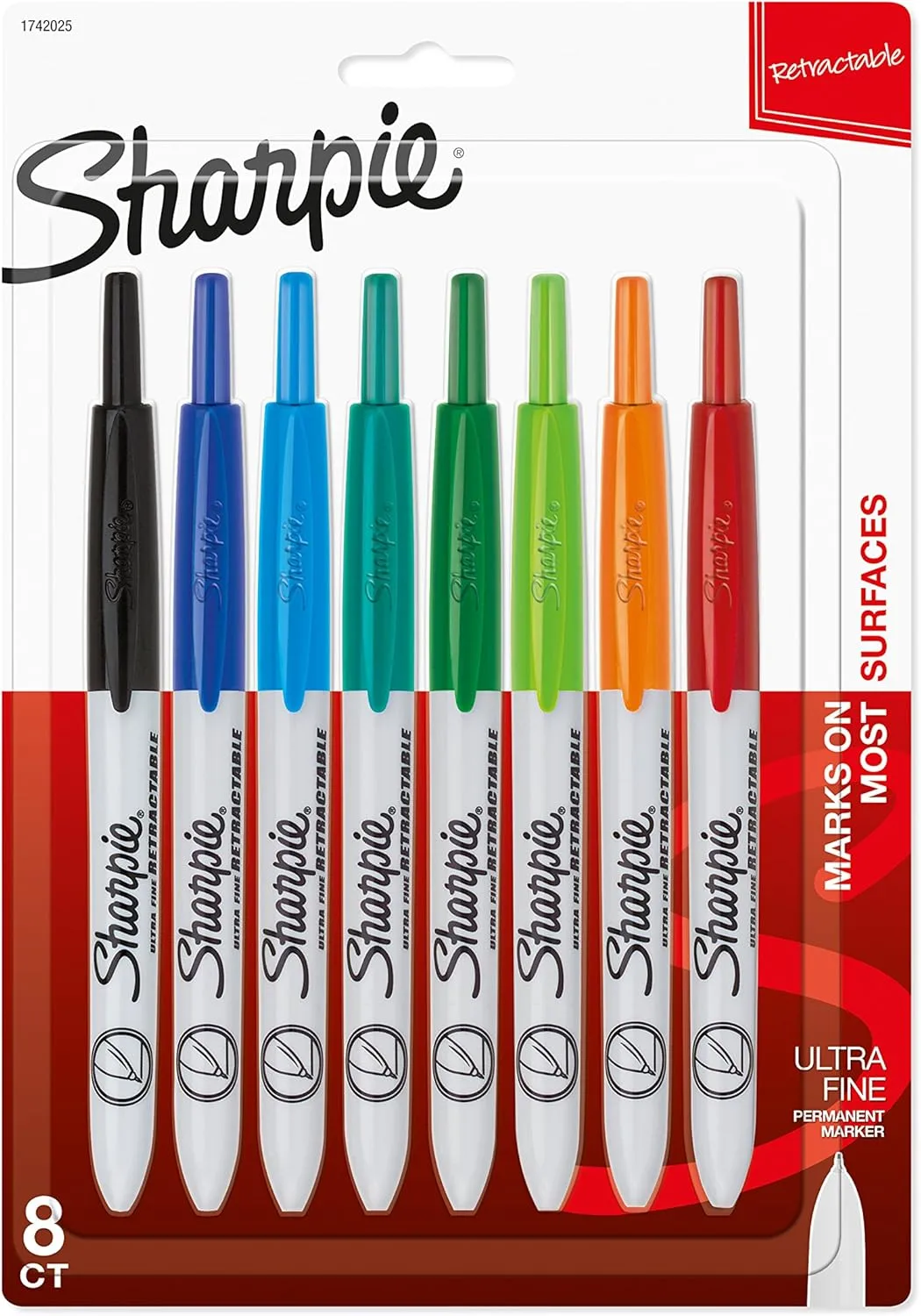 Sharpie Retractable Permanent Markers, Ultra-Fine Point, Assorted Colors, 8 Count