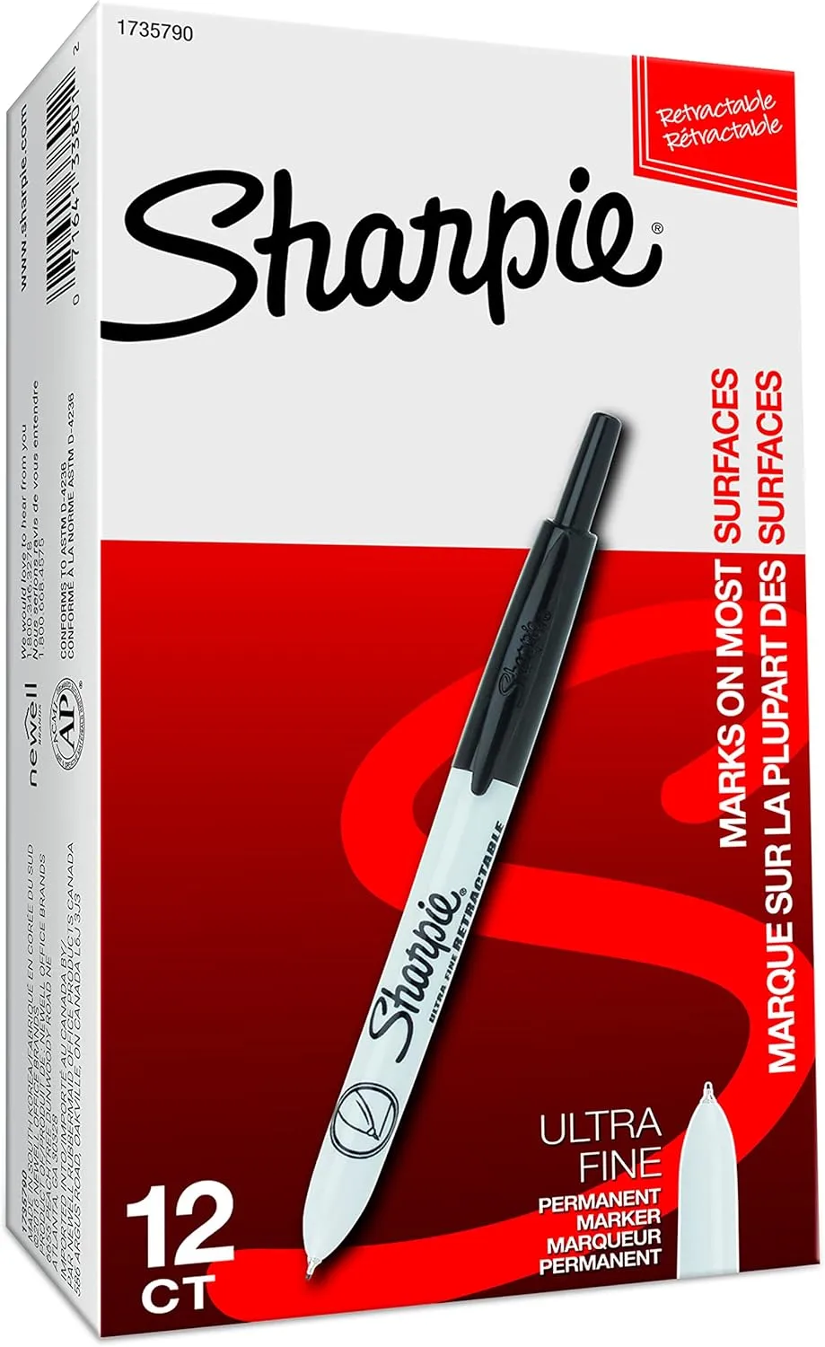 Sharpie Retractable Permanent Markers, Ultra Fine Point, Black, 12 Count