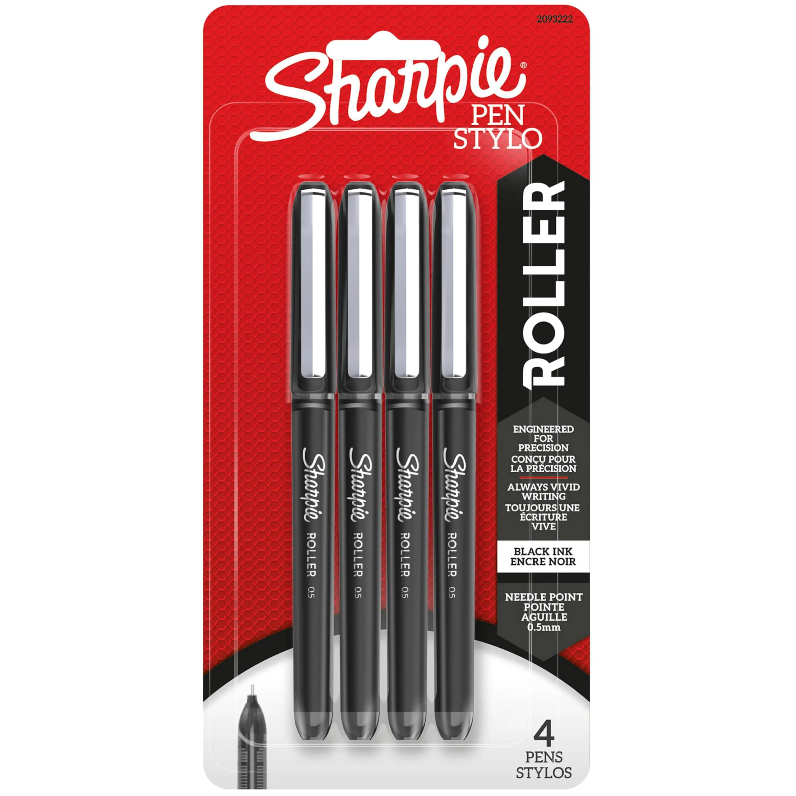 Sharpie Rollerball Pens, Needle Point 0.5mm, Black Ink, Pack of 4