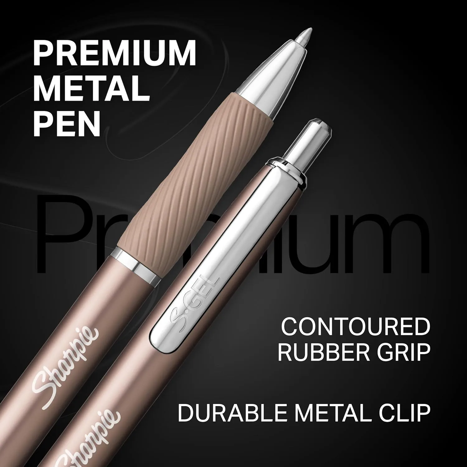 Sharpie S-Gel, Gel Ink Pens, Medium Point (0.7mm), Sleek Metal Barrel, Black Ink, 12 Count - Champagne with Black Ink