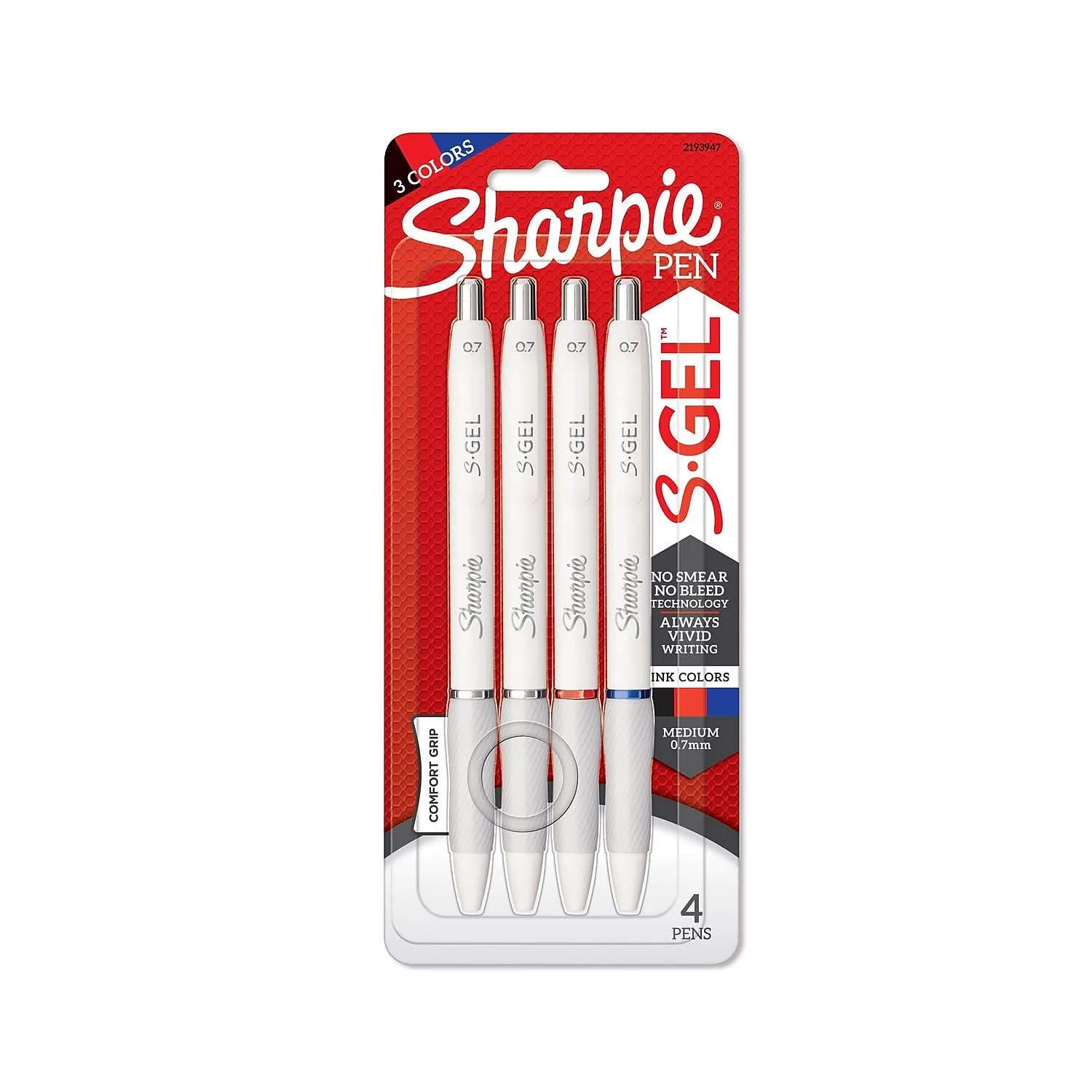 Sharpie S-Gel Gel Pens Drawing Pens Gel Ink for Journaling Writing Coloring Medium Point (0.7mm) White Barrel Assorted Ink Colors 4 Count