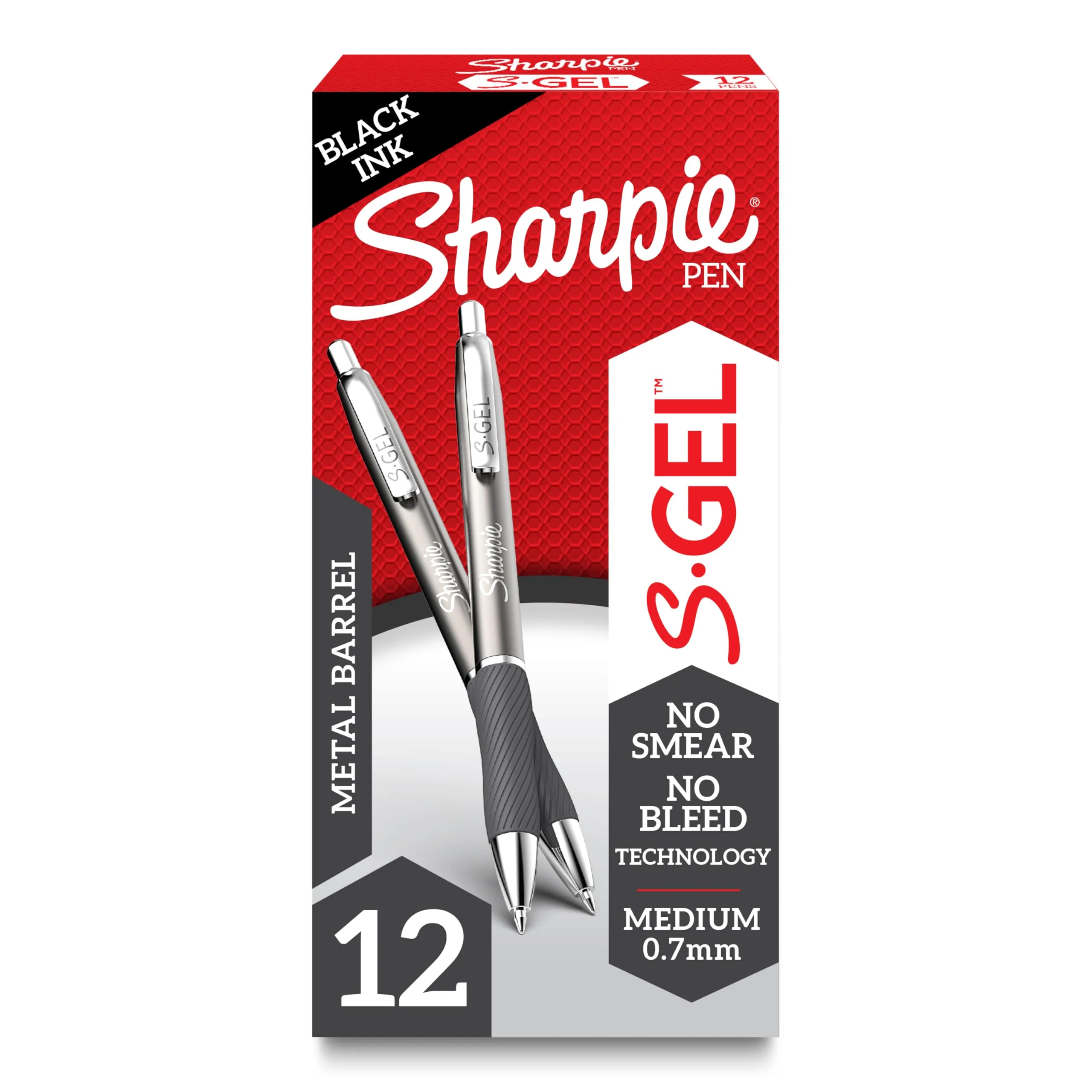 SHARPIE S-Gel Gel Pens, Sleek Metal Barrel, Medium Point (0.7 mm), 12 Count