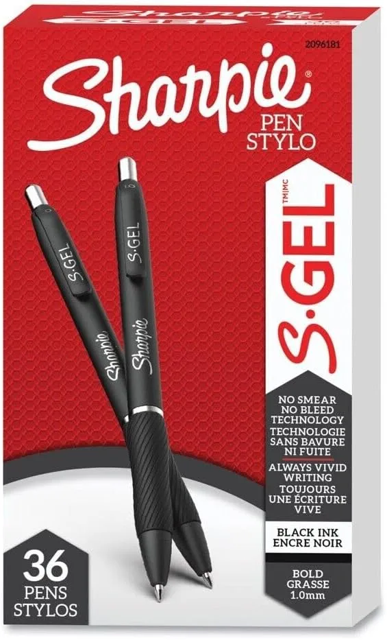 SHARPIE S-Gel, Gel Pens, Bold Point (1.0mm), Black Ink Gel Pen, 36 Count