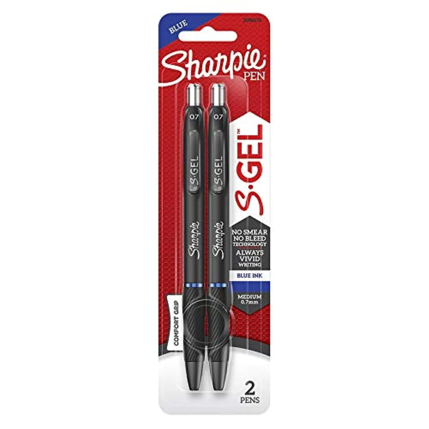 Sharpie S Gel Pens, Medium Point, 0.7 mm, Black Barrel, Blue Ink, Pack Of 2