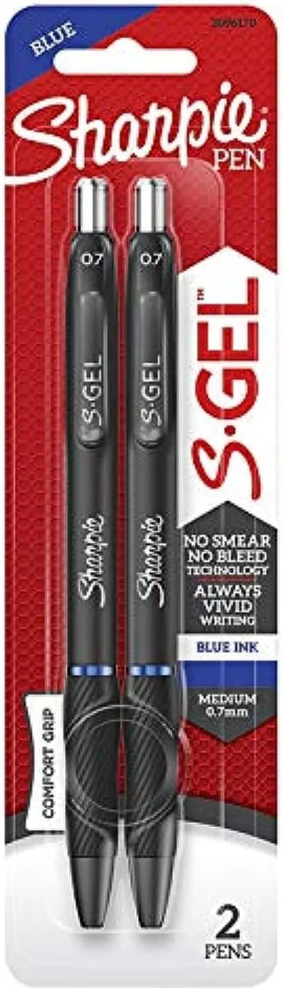 Sharpie S Gel Pens, Medium Point, 0.7 mm, Black Barrel, Blue Ink, Pack Of 2