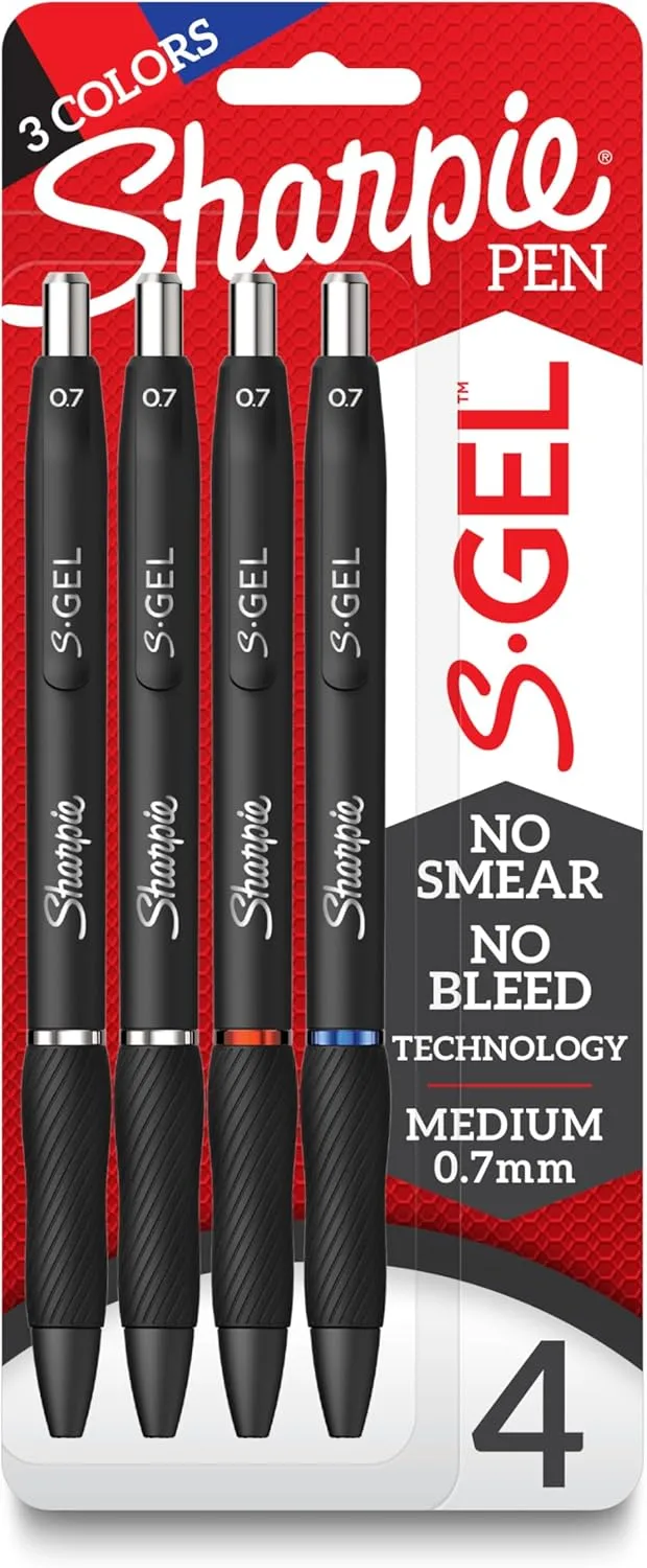 Sharpie S-Gel Gel Pens Medium Point (0.7mm) Assorted Colors, 4 Count