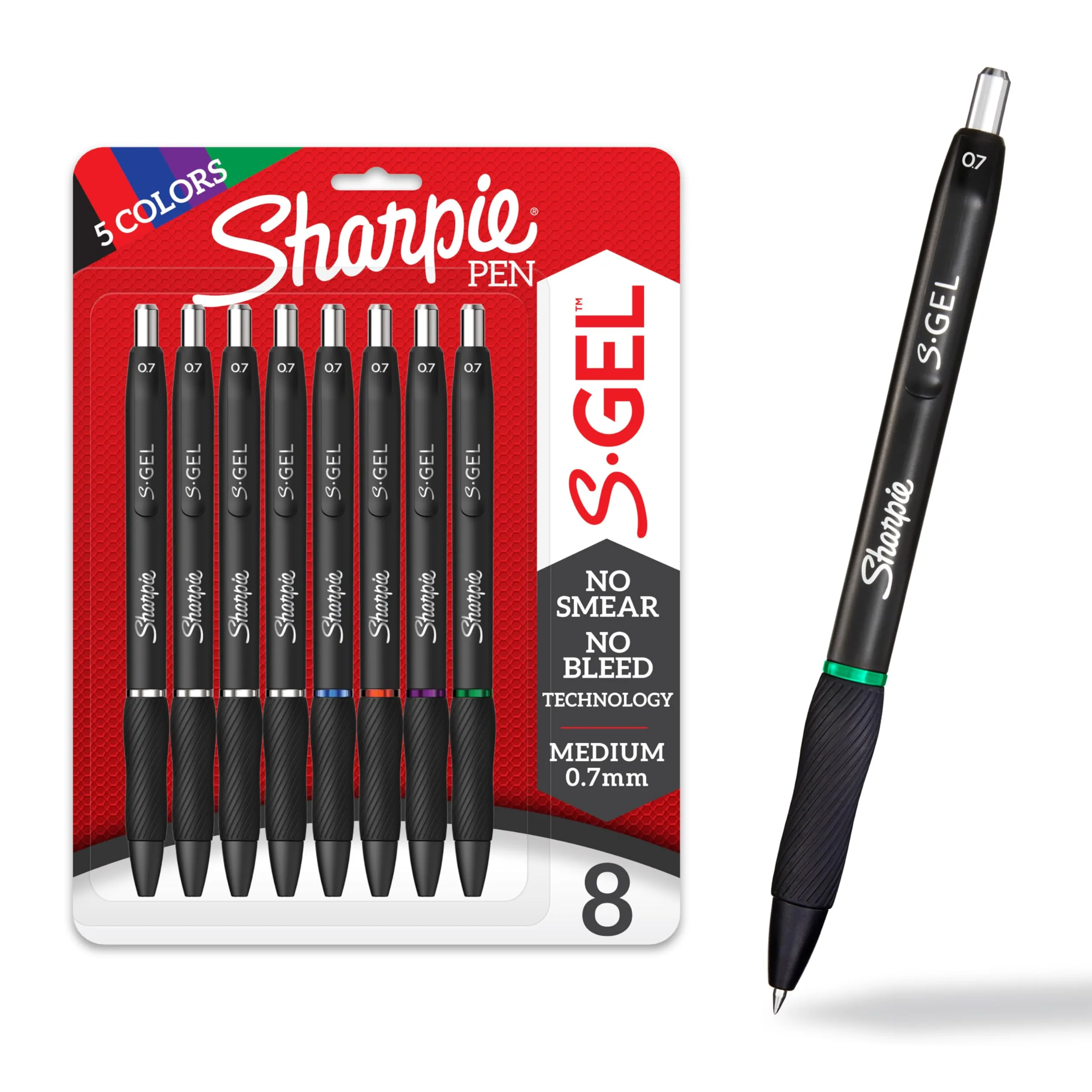 Sharpie S-Gel Pens, Medium Point (0.7mm), Assorted Ink Colors, 8 Count