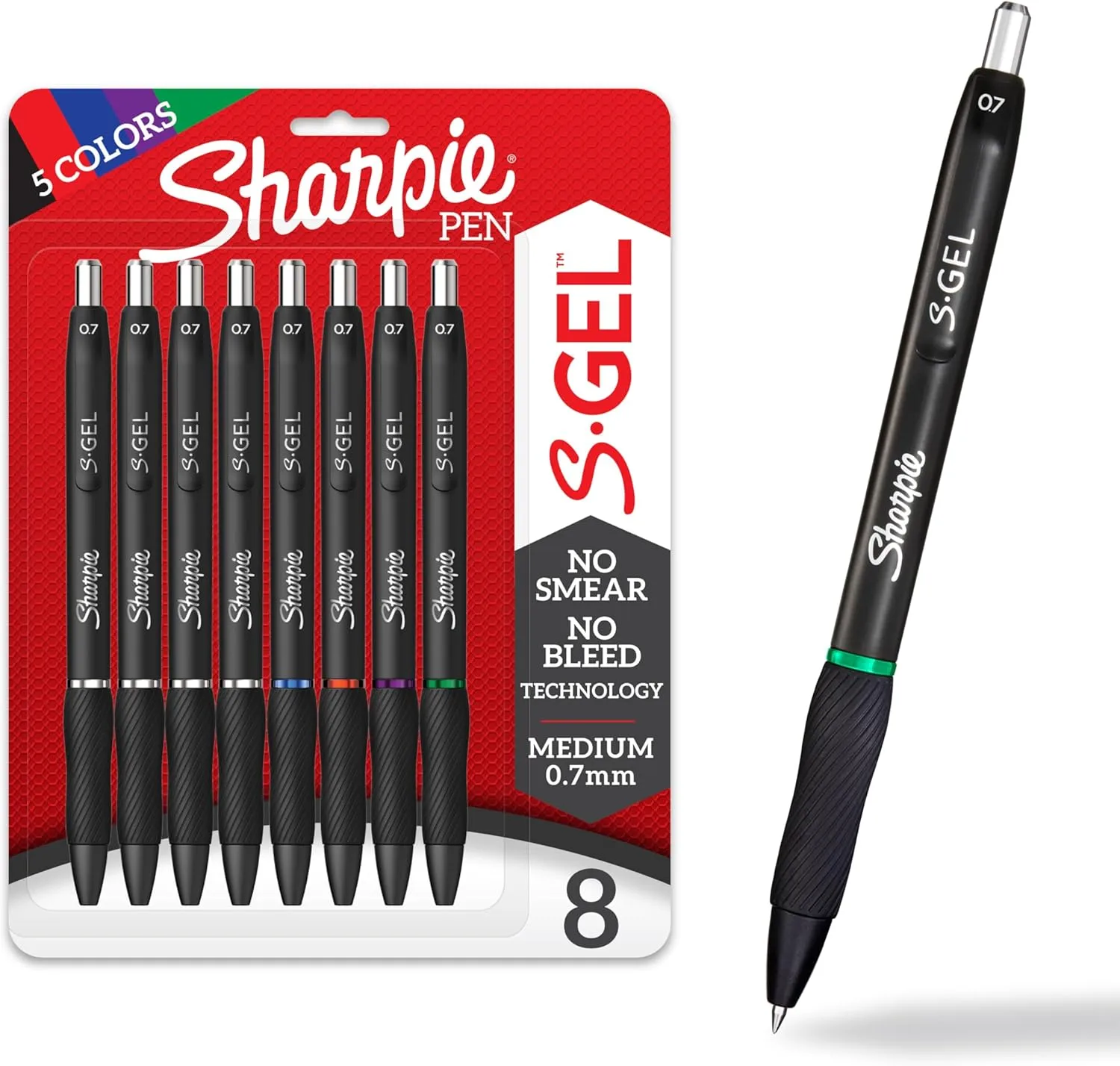 Sharpie S-Gel Pens, Medium Point (0.7mm), Assorted Ink Colors, 8 Count