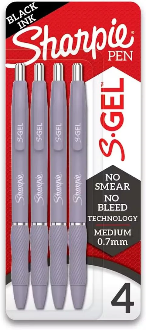 Sharpie S-Gel Pens Fashion Barrel 0.7 Black Ink - 4 Pack