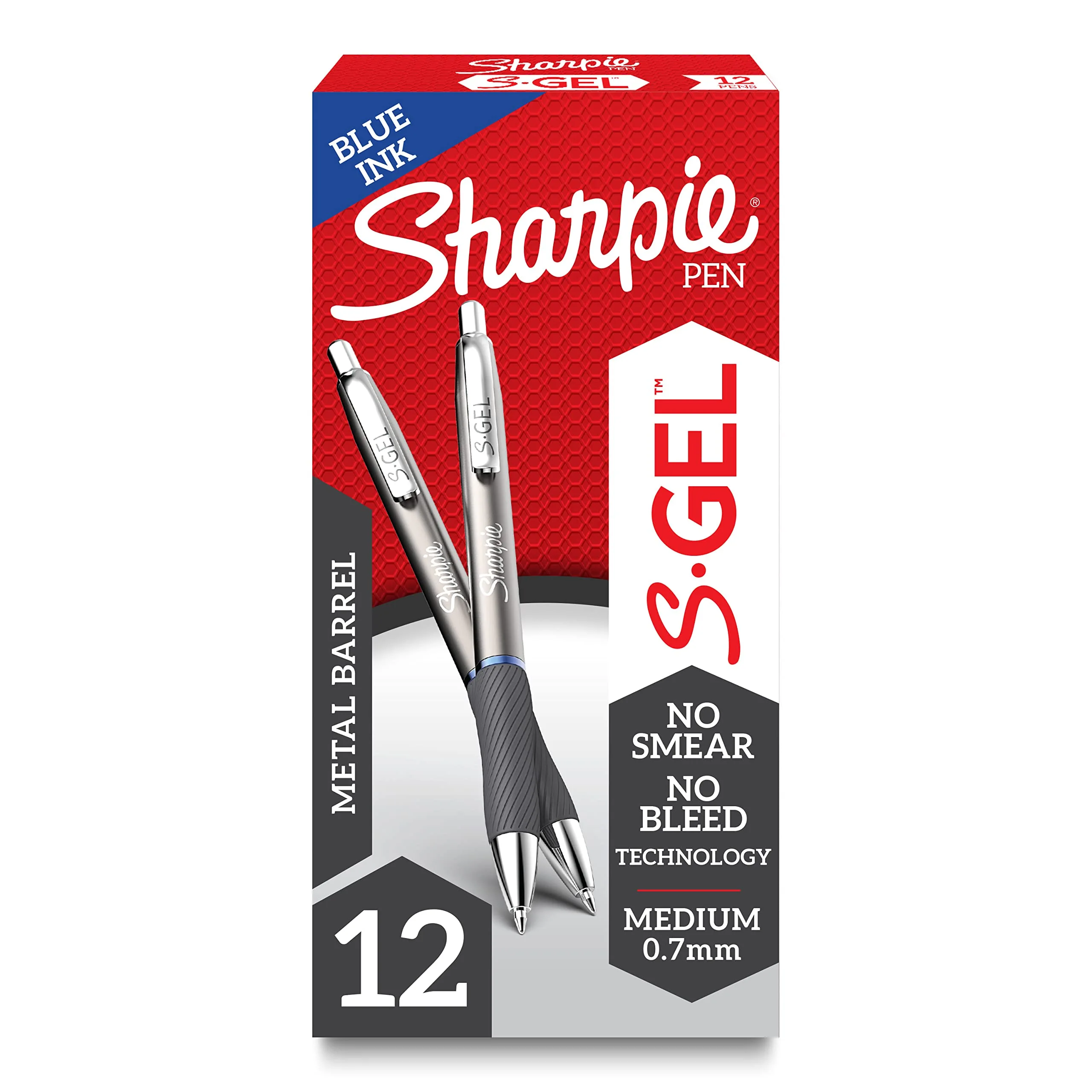 SHARPIE S-Gel Gel Pens, Sleek Metal Barrel, Medium Point (0.7 mm), 12 Count