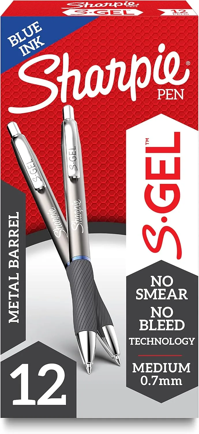 SHARPIE S-Gel Gel Pens, Sleek Metal Barrel, Medium Point (0.7 mm), 12 Count