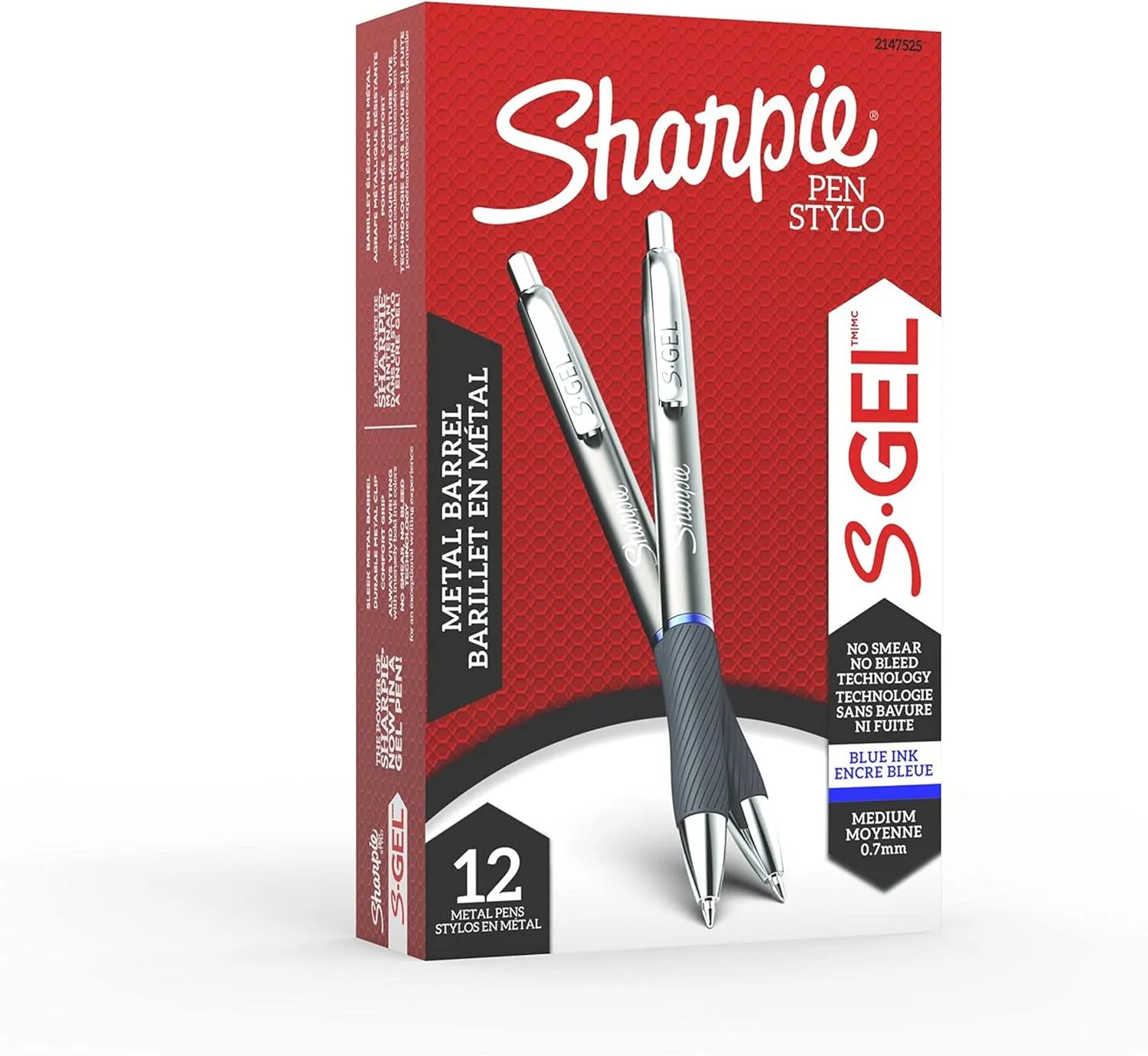 SHARPIE S-Gel Gel Pens, Sleek Metal Barrel, Medium Point (0.7 mm), 12 Count