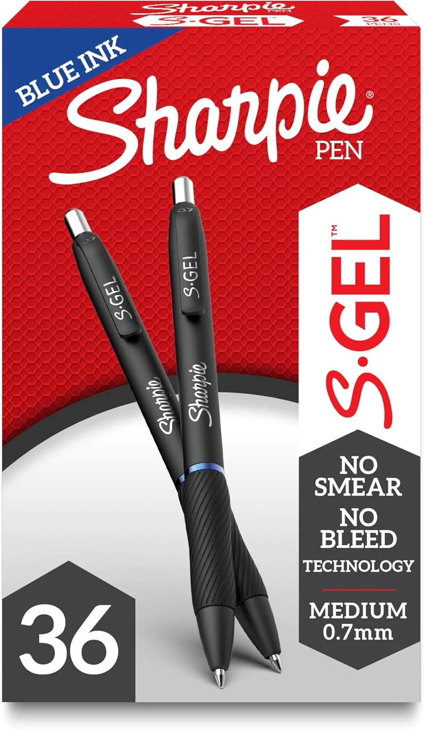 SHARPIE S-Gel Gel Pens, 0.7mm Medium, Blue Ink, 36 Count