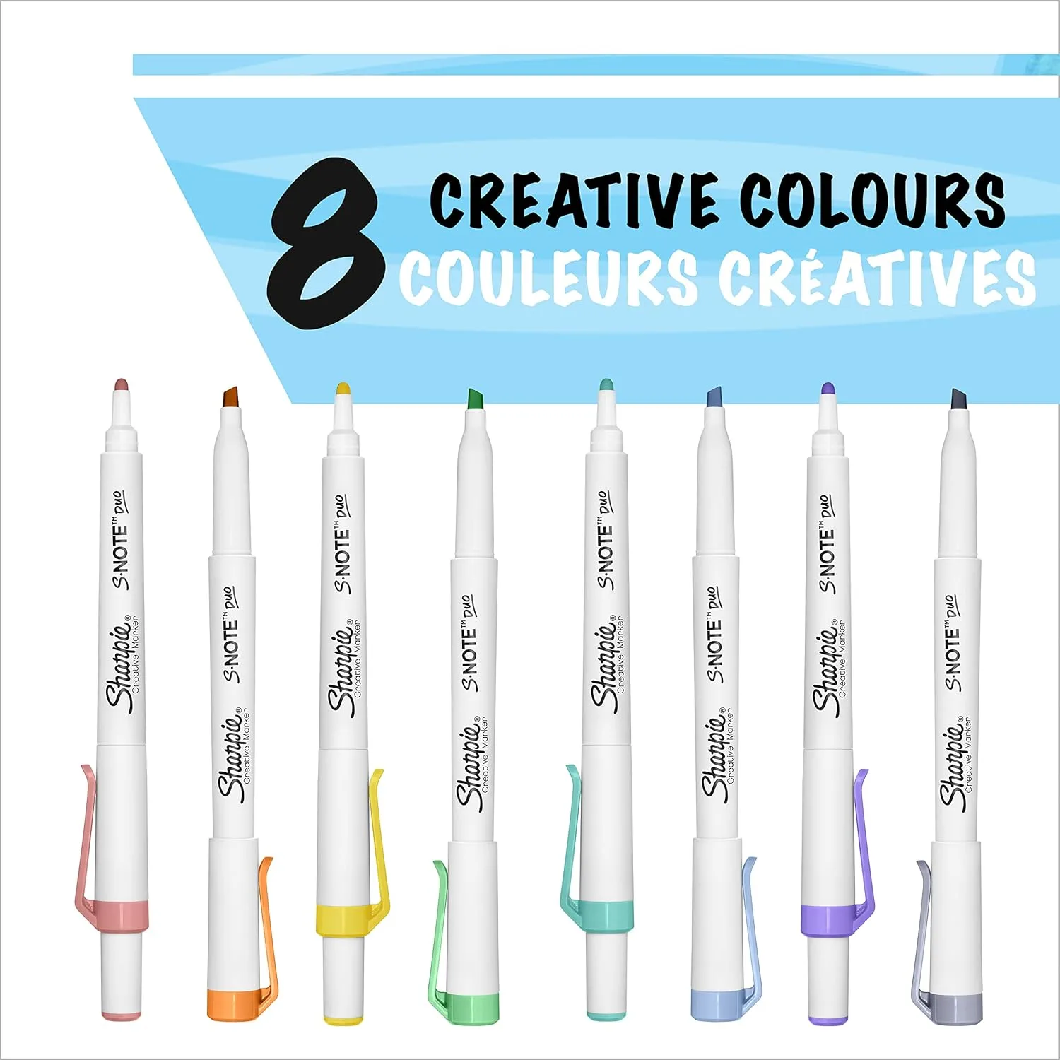 Sharpie S-Note Duo Dual-Tipped Markers, Bullet & Chisel, Assorted Colors, 8 Pack