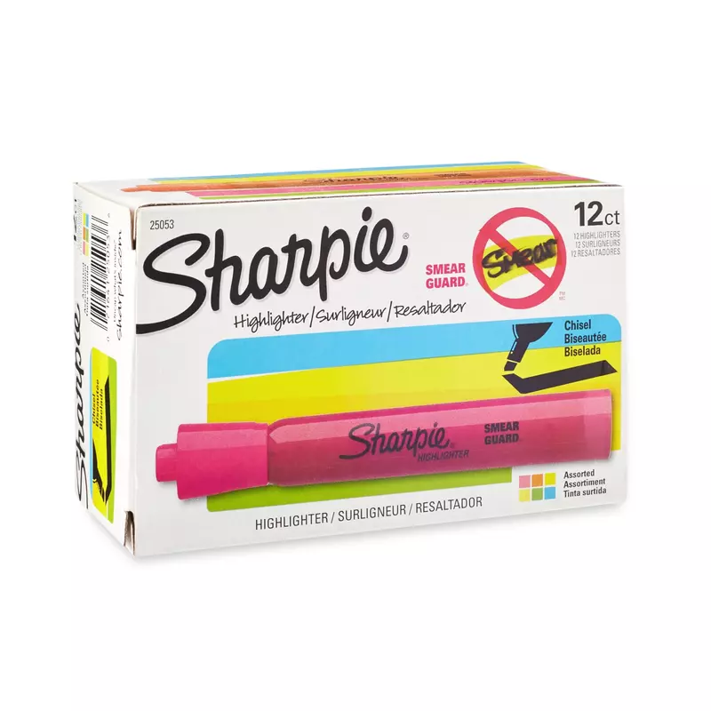 Sharpie Tank Style Highlighters, Chisel Tip, Assorted, Box of 12
