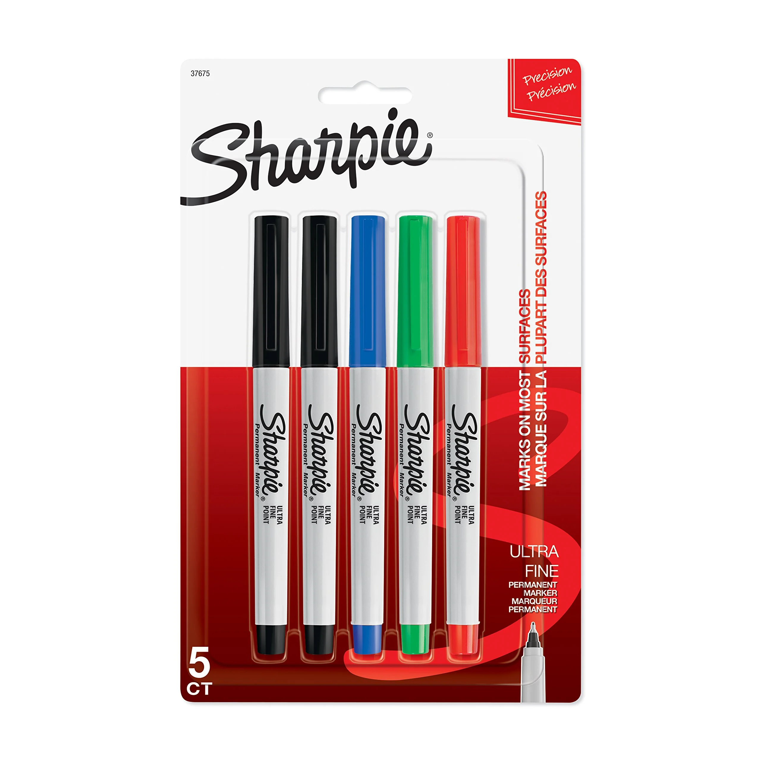 Sharpie Permanent Ultra-Fine Point Markers, Assorted Colors, Pack of 5