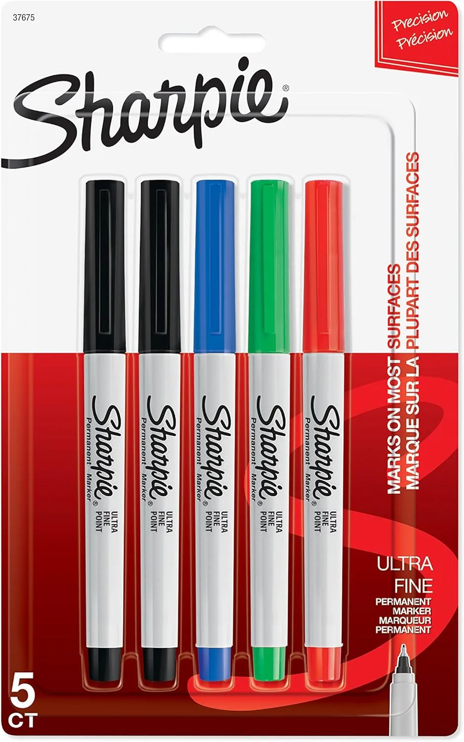 Sharpie Permanent Ultra-Fine Point Markers, Assorted Colors, Pack of 5