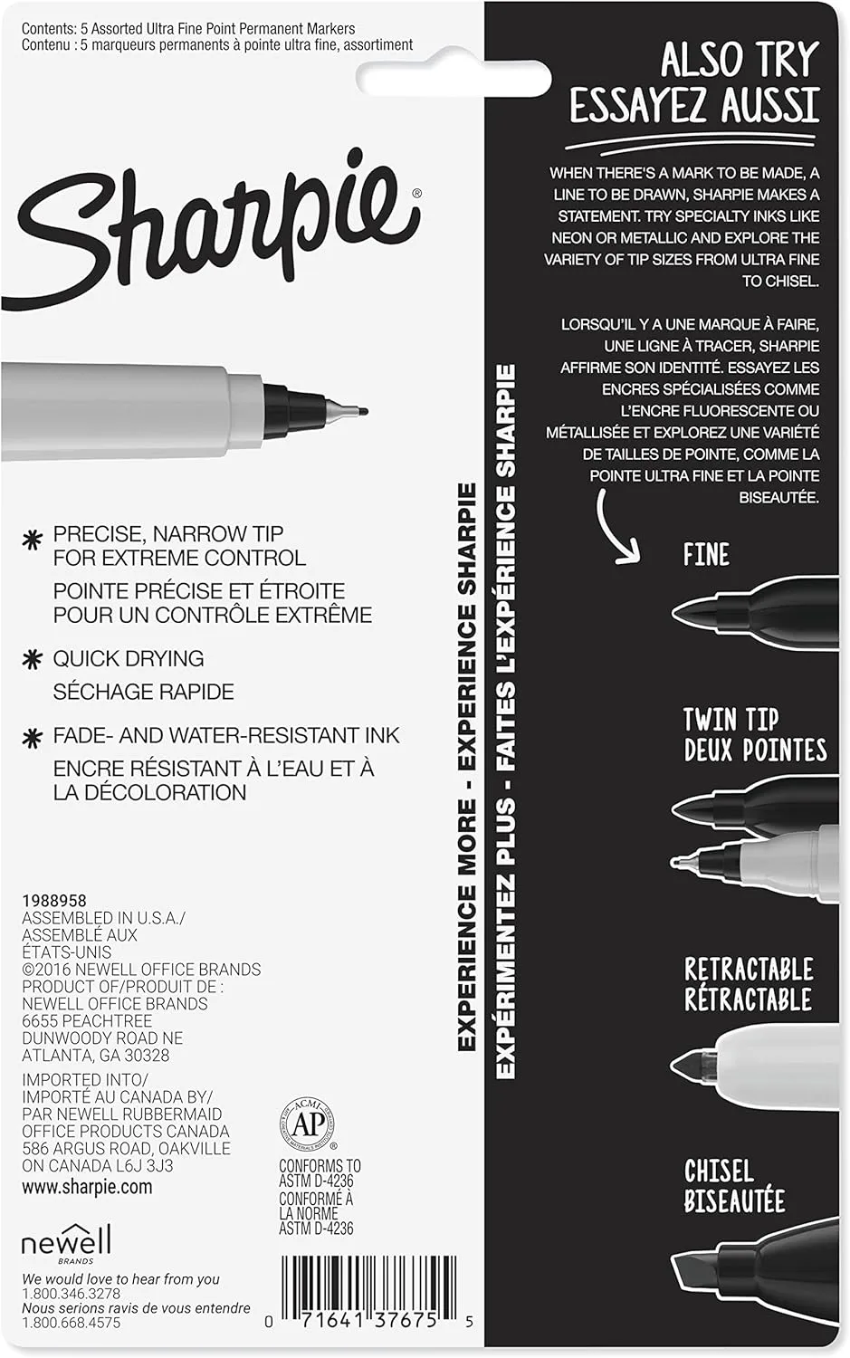 Sharpie Permanent Ultra-Fine Point Markers, Assorted Colors, Pack of 5
