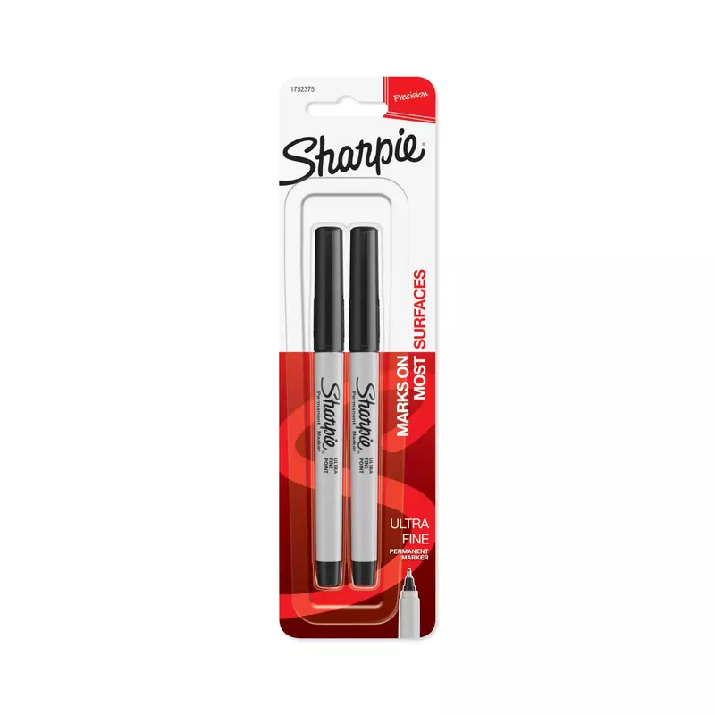 Sharpie 37161PP Permanent Markers, Ultra Fine Point, Black, 2 Count