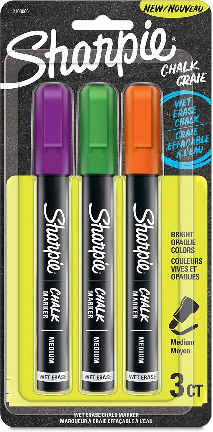 SHARPIE Wet-Erase Chalk Markers, Medium Point, Assorted Colors